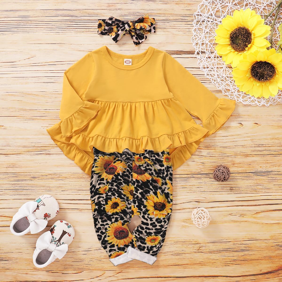 Kucnuzki Baby Girl Clothes Toddler Girl Outfit Ruffle Sleeve Shirt Floral Pant Set Fall Winter Clothing for Girl - Image 3