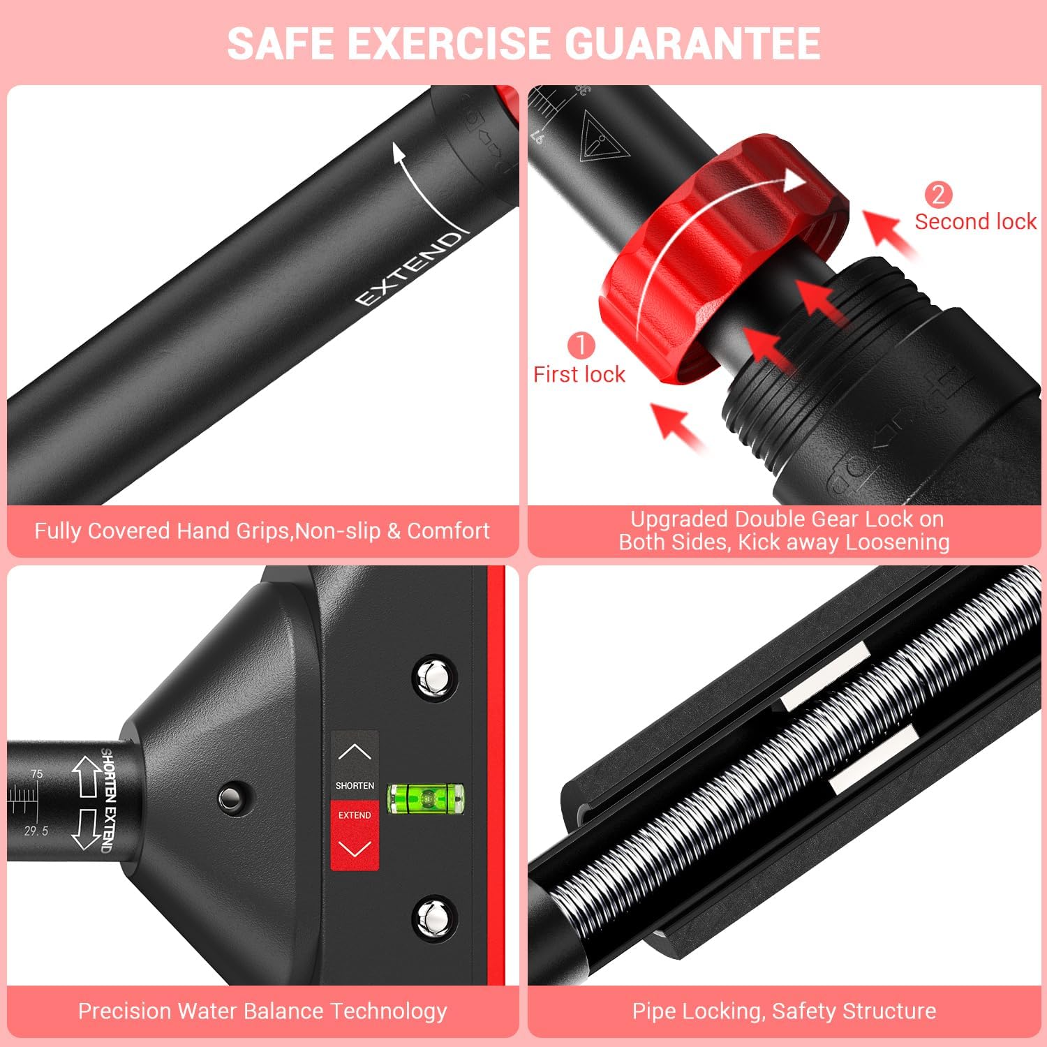 Pull Up Bar for Doorway: Sportneer Strength Training Pull-up Bars without Screw - Adjustable Width Locking Mechanism Chin Up Bar, Thickened Steel Max Limit 440 lbs Upper Body Fitness Pullup Bars for Home (Black-Red) - Image 4