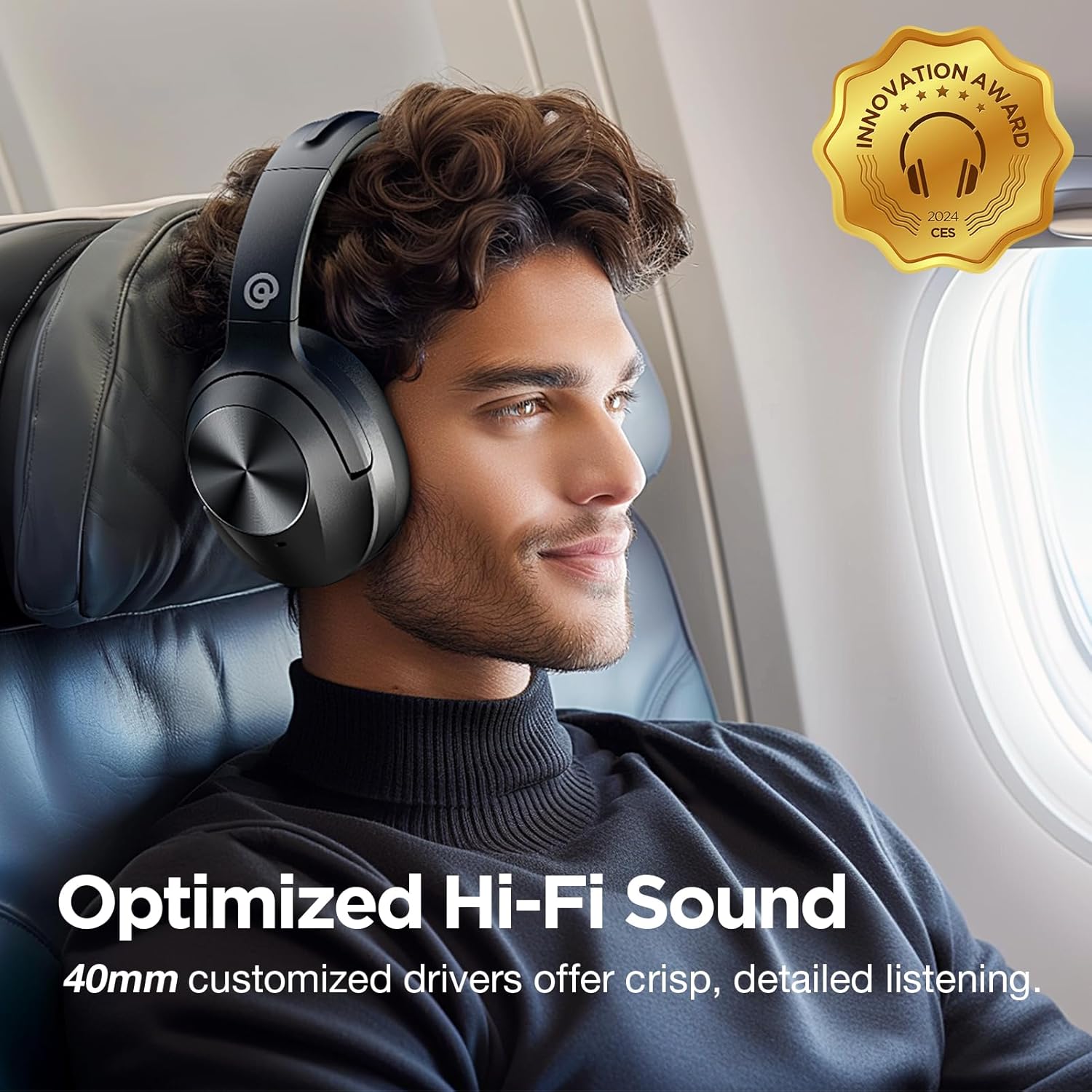 Upgrade Pro‑level Hybrid Active Noise Cancelling Headphones with HD Sound, Wireless Bluetooth Headphones Over The Ear Unequaled Comfort, Vivid Deep Bass, for Home Office Travel Birthday Gift, Black - Image 5