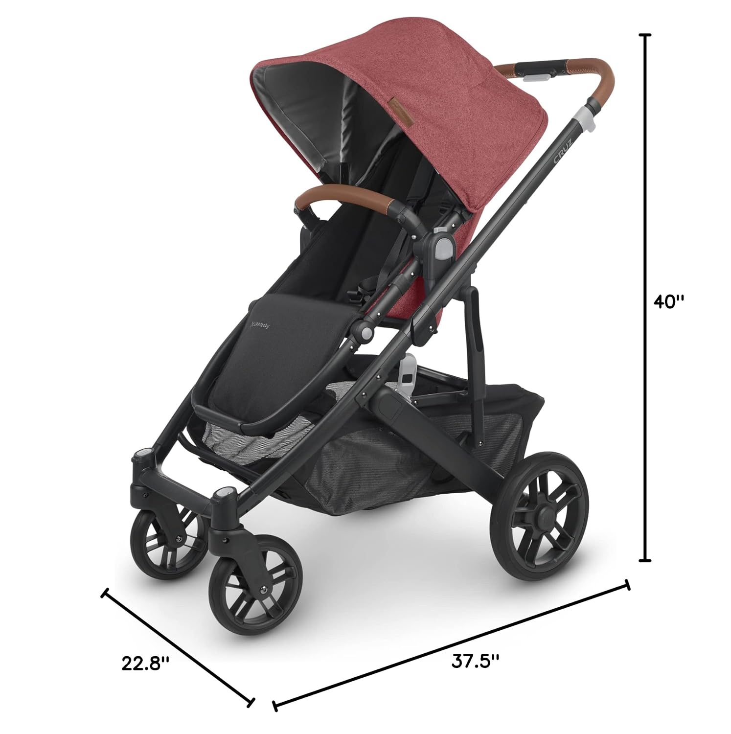 UPPAbaby Cruz V2 Stroller/Full-Featured Stroller with Travel System Capabilities/Toddler Seat, Bumper Bar, Bug Shield, Rain Shield Included/Lucy (Rosewood Mélange/Carbon Frame/Saddle Leather) - Image 8