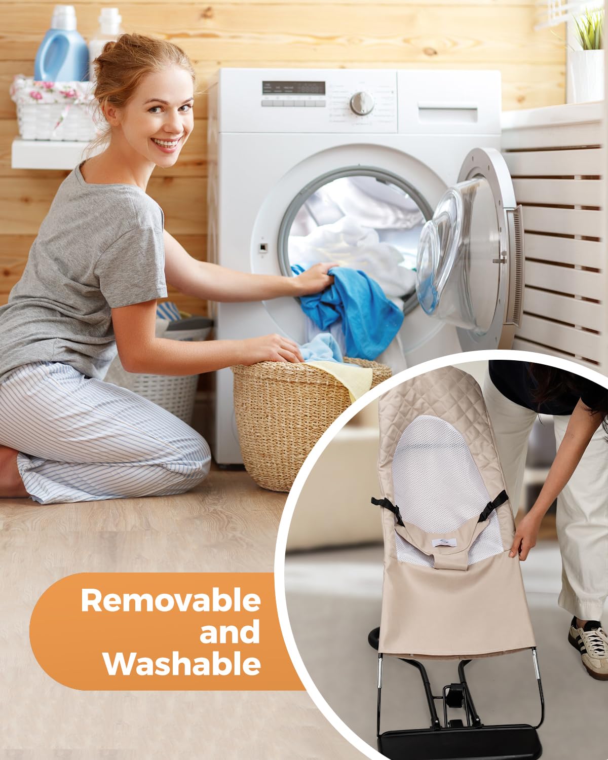 Bouncer Seat for Babies 0-12 Months, Baby Bouncer forBreathable and Comfortable Cushion, Three HeightAdjustments, Baby Rocker Portable Folding andDetachable, Ergonomic Baby Seat - Image 6