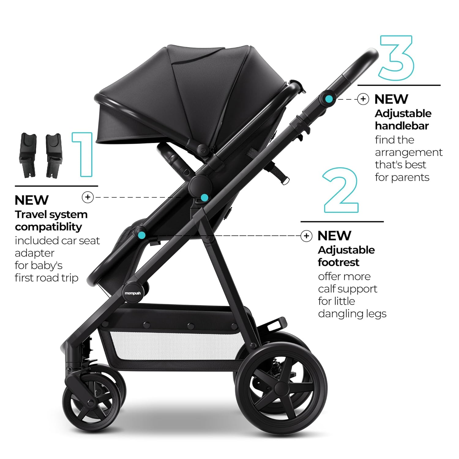 Mompush Meteor2 Baby Stroller 2-in-1 with Bassinet Mode, Compatible with Infant Car Seat Adapter Included, Full-Size Bassinet Strollers for Family Outings - Image 3