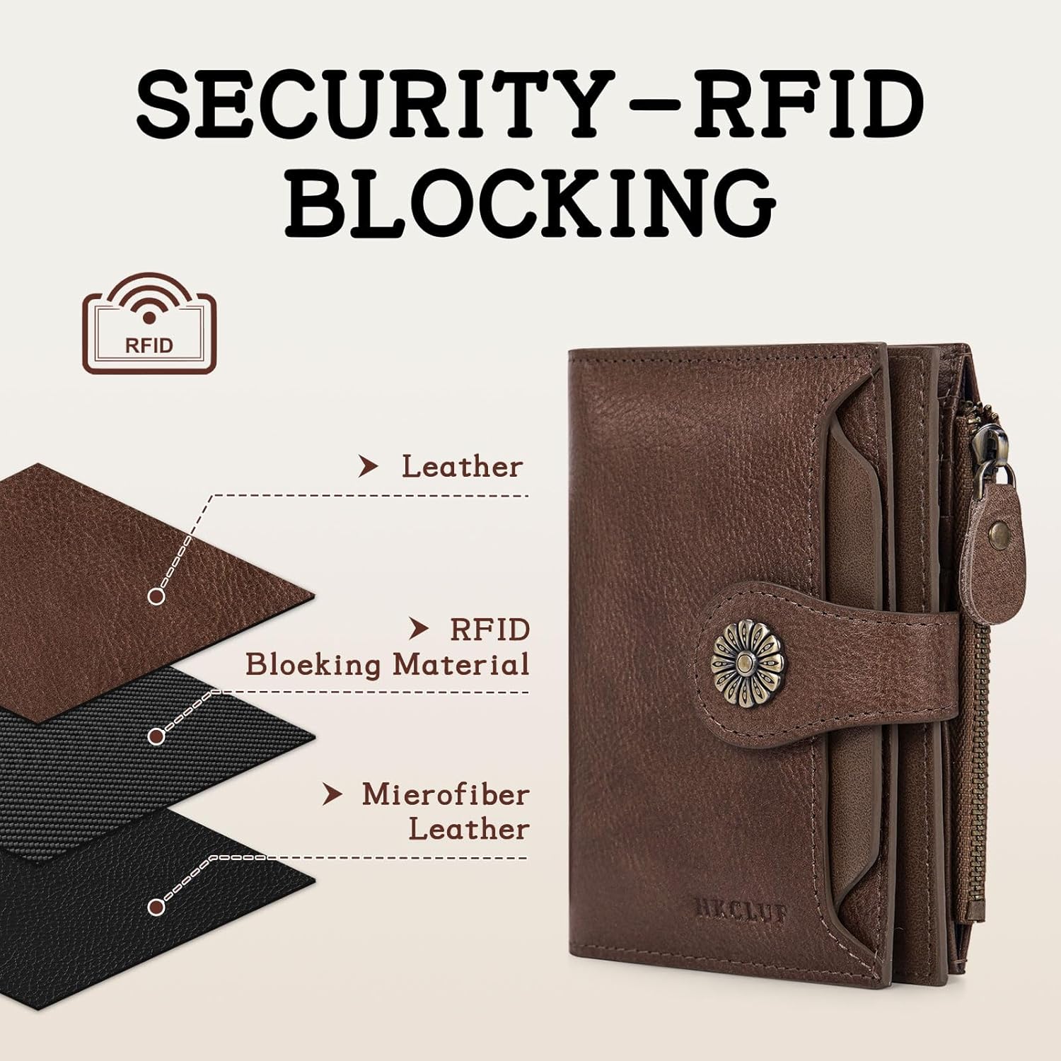 HKCLUF Wallet Women,Genuine Leather Bifold Womens Wallet Card Holder RFID Blocking Small Wallet for Women With Zipper Coin Pocket(khaki) - Image 7