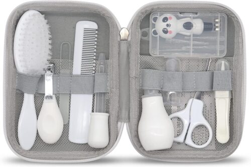 Baby Grooming Kit, 15 in 1 Portable Baby Safety Care Set with 01 Hair Brush Comb Nail Clipper Nasal Aspirator etc for Nursery Newborn Infant Girl Boys Keep Clean(White)