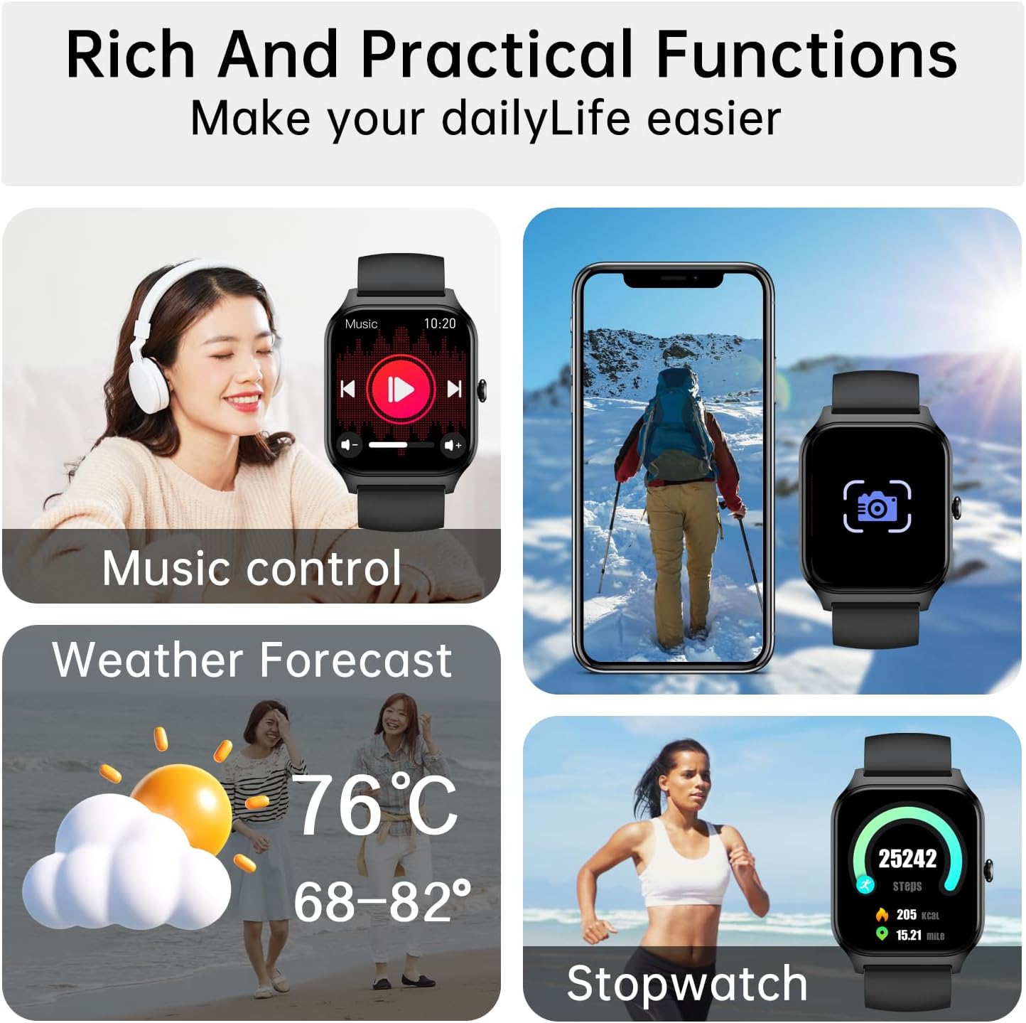 Smart Watch for Women Fitness Tracker: Rose Gold Make/Answer Call Smart Watches for Women Waterproof Digital Mens Watches Running Smartwatch Android Phone iPhone Samsung Compatible Heart Rate Monitor - Image 6