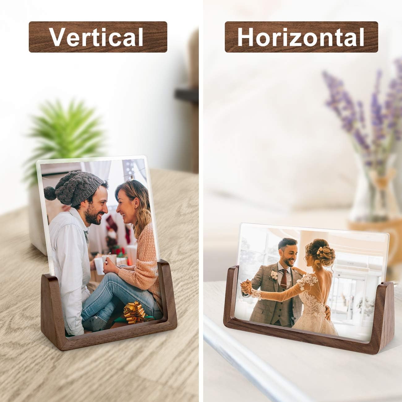 Mixoo 4x6 Wood Photo Picture Frame 2 Pack - Rustic Wooden Picture Frame with Walnut Wood Base and High Definition Break Free Acrylic Covers for Tabletop or Desktop Display (Horizontal + Vertical) - Image 7