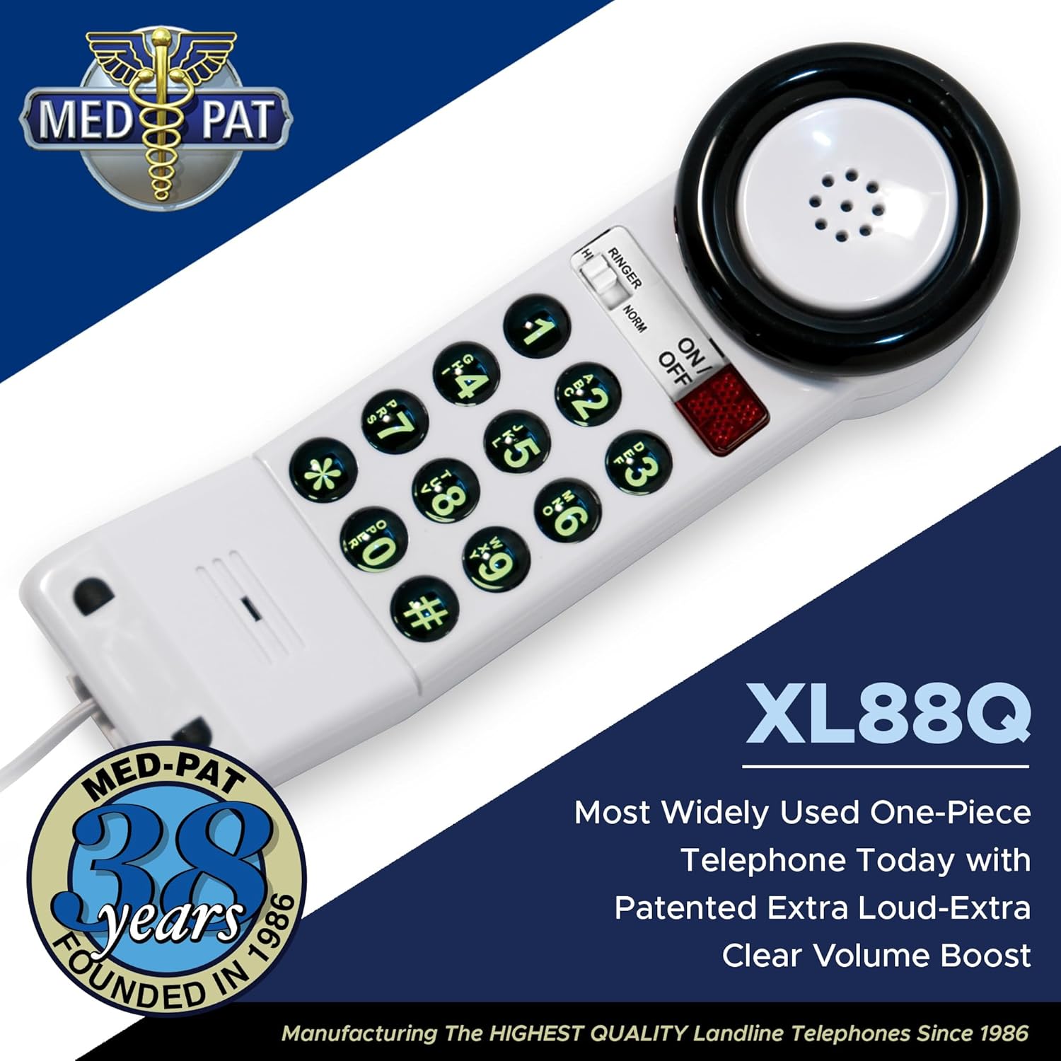 XL88Q - Easy to Use One-Piece Telephone with Ring/in-Use Light Indicator, Extra Loud-Extra Clear Volume Boost, for Busy Settings, Elderly & Teenagers, Corded Landline Telephone, Pack of 1 - Image 4