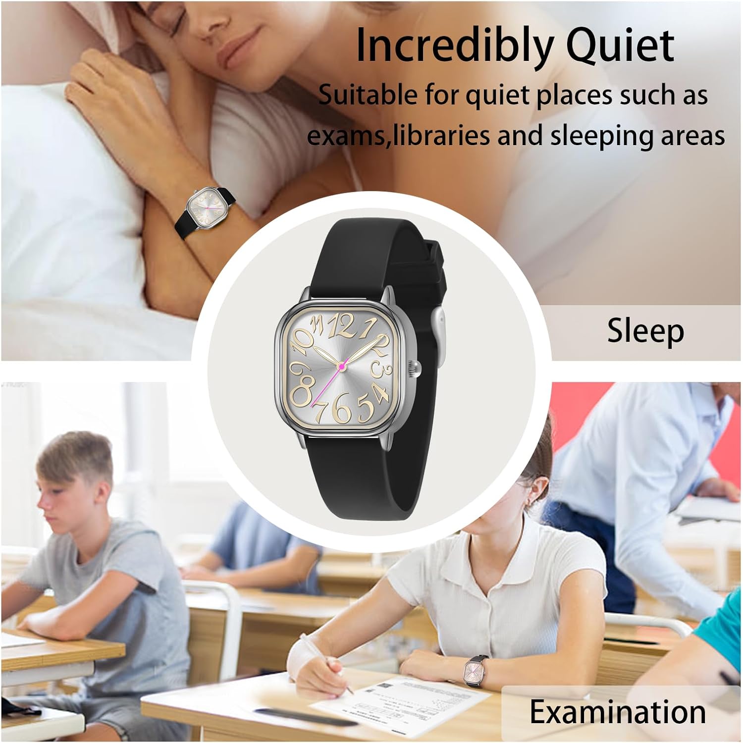 Women's Waterproof Watch, Stylish Silicone Strap for Women's Wrists 5IN-7IN, Large 32MM Easy-to-Read Colourful Arabic Numerals Dial - Image 6