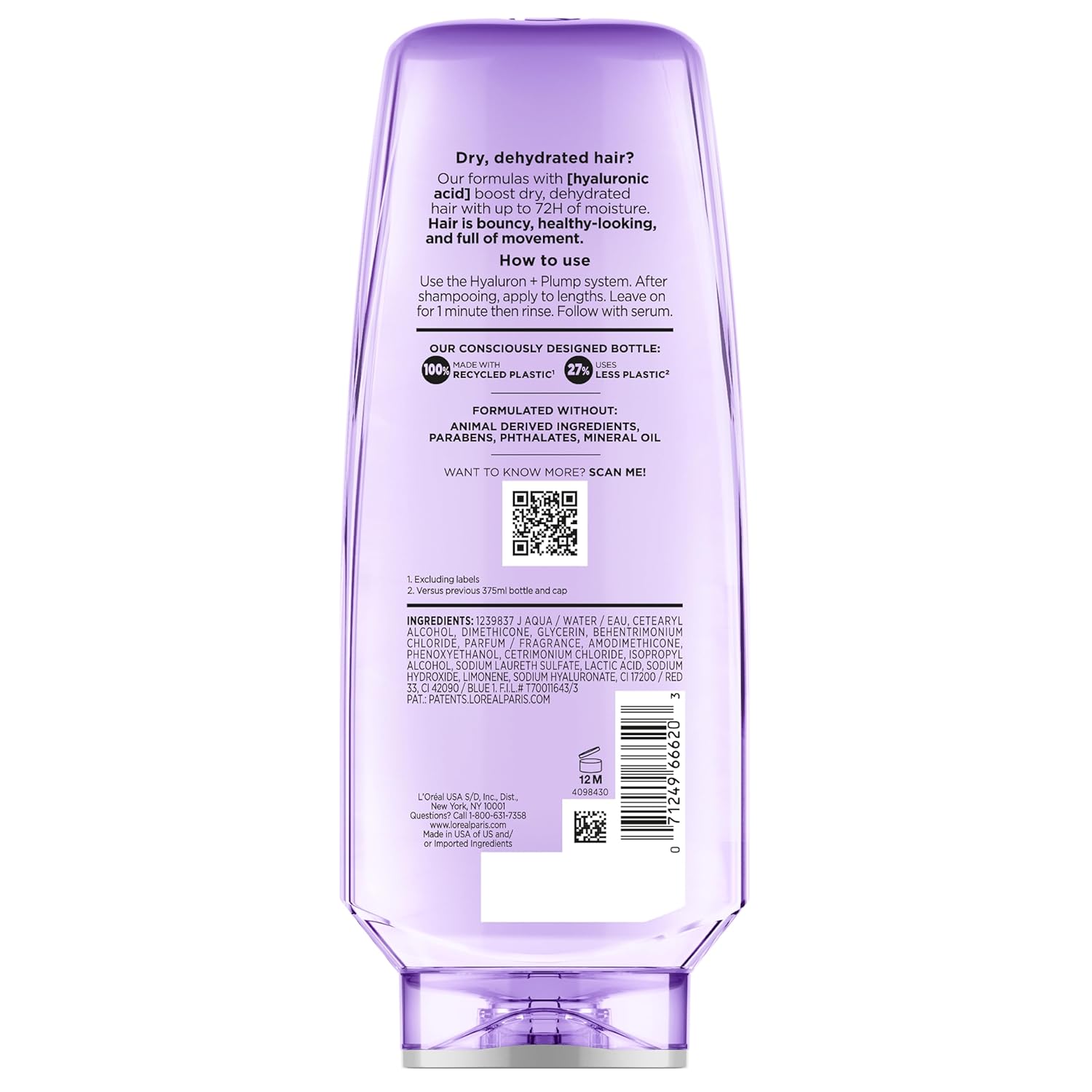 L'OREAL PARIS Elvive Hyaluron Plump Hydrating Conditioner for Dehydrated, Dry Hair Infused with Hyaluronic Acid Care Complex, Paraben-Free, 12.6 Fl Oz - Image 12