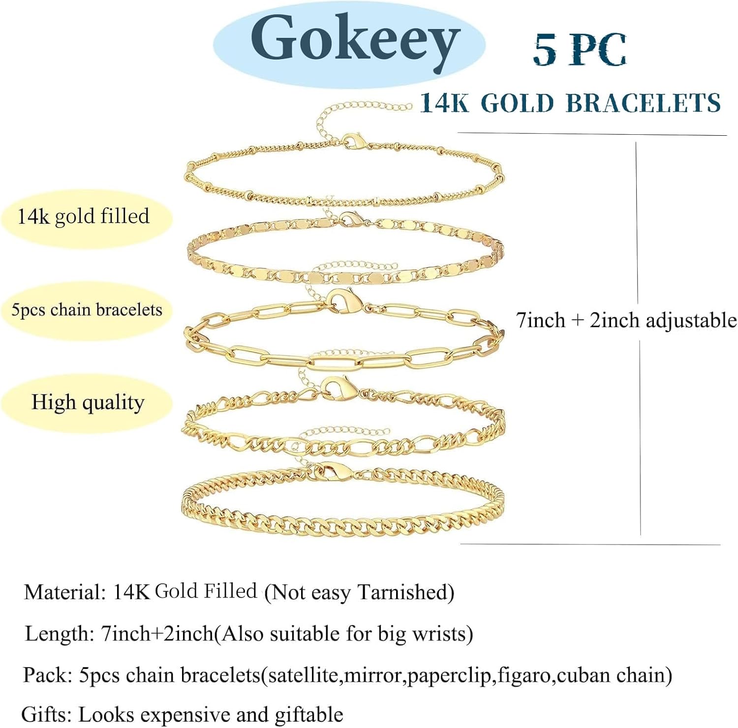 Gold Bracelets for Women Trendy,14K Real Gold Plated Dainty Stackable Paperclip Cuban Link Chain Bracelets, Gold Cuff Bracelets Jewelry Gifts Adjustable 7"+2" - Image 6