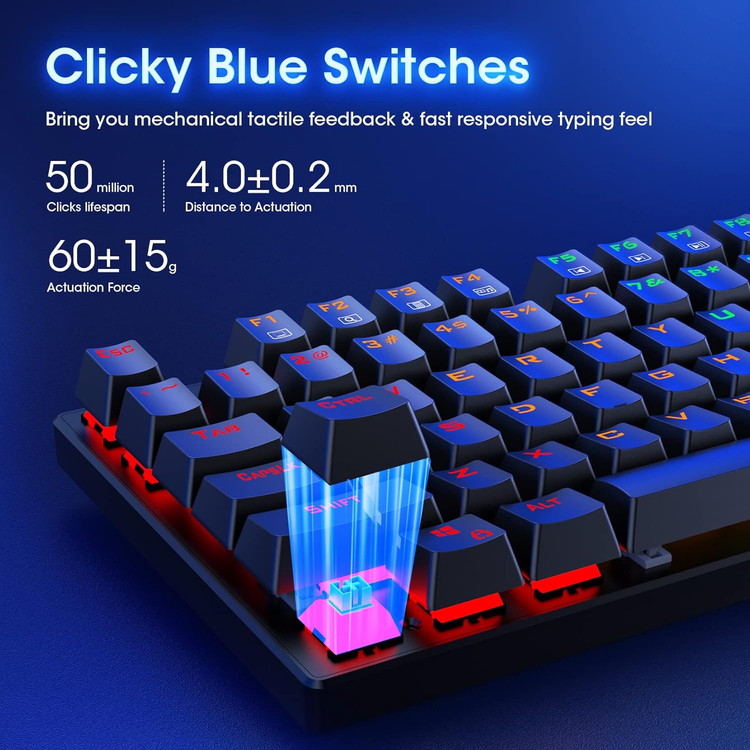 RisoPhy Mechanical Gaming Keyboard, RGB 104 Keys Ultra-Slim LED Backlit USB Wired Keyboard with Blue Switch, Durable Abs Keycaps/Anti-Ghosting/Spill-Resistant Computer Keyboard for PC Mac Xbox Gamer - Image 8