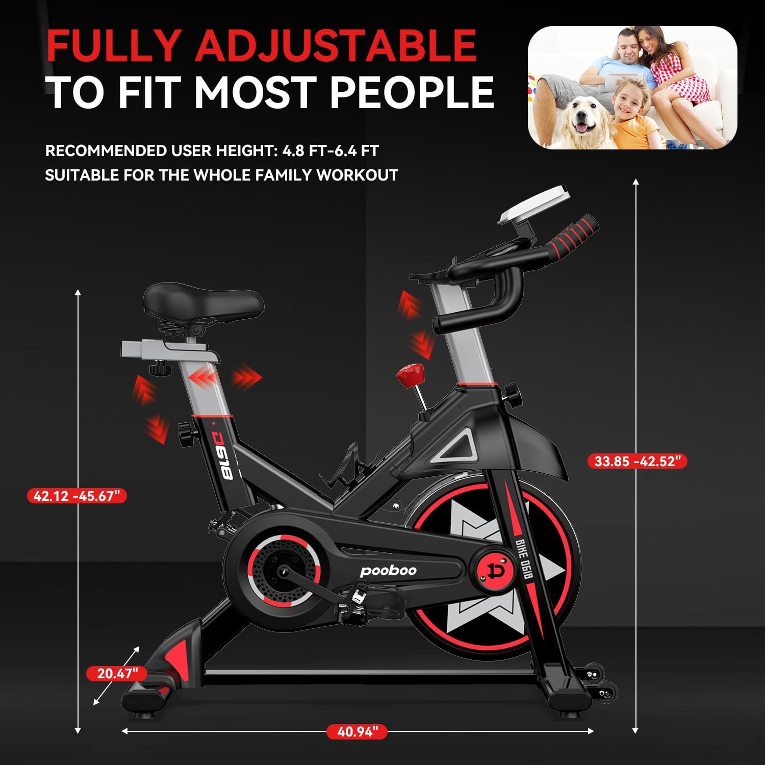 POOBOO Exercise Bike, Stationary Bike for Home Gym, Indoor Cycling Bike w/Comfortable Seat Cushion & Tablet Mount, Silent Belt Drive Indoor Bike for Cardio Workout - Image 7