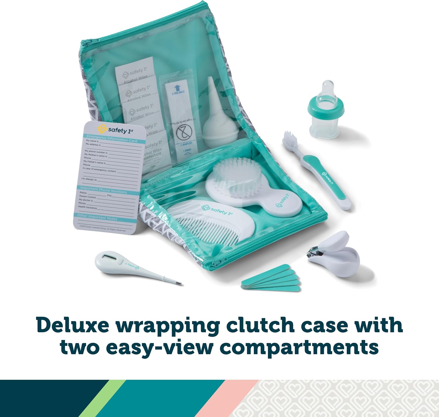 Safety 1st Deluxe Baby Healthcare and Grooming Kit, Pyramids Aqua, Newborn Baby Essentials, One Size, 24 Pieces - Image 3