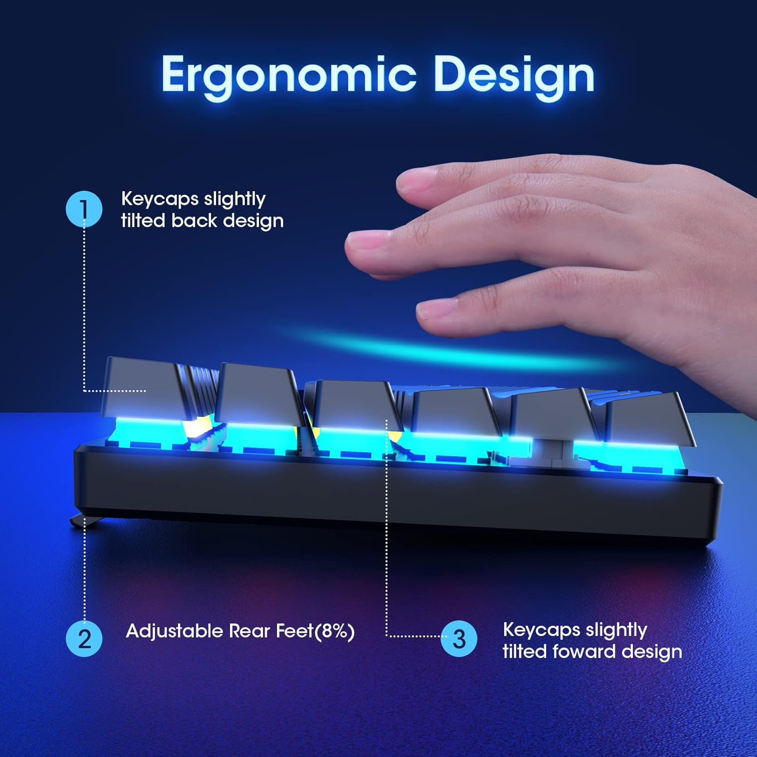 RisoPhy Mechanical Gaming Keyboard, RGB 104 Keys Ultra-Slim LED Backlit USB Wired Keyboard with Blue Switch, Durable Abs Keycaps/Anti-Ghosting/Spill-Resistant Computer Keyboard for PC Mac Xbox Gamer - Image 7