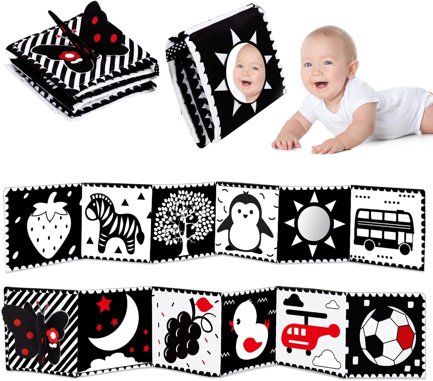 Black and White High Contrast Baby Toys 0-6 6-12 Months Soft Book for Newborn Brain Development Tummy Time Toys Infant Sensory Crinkle Toys 0-3 3-6 Month Montessori Learning Activities for Babies - Image 2