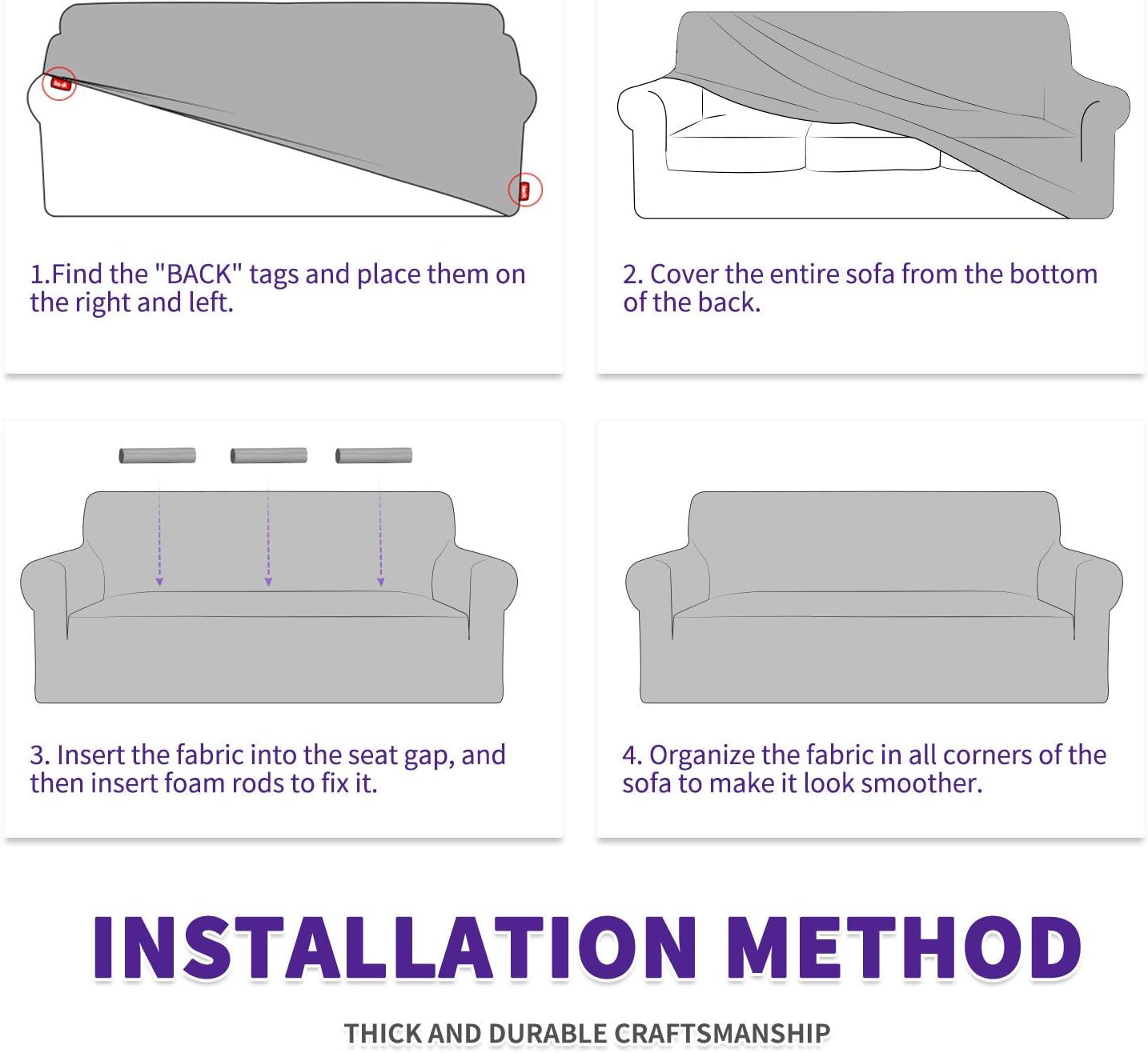 ZNSAYOTX Super Stretch Couch Cover (72"-92") Universal Sofa Covers with Elastic Bottom, Dog Cat Pets Friendly Washable Furniture Protector Fitted Sofa Slipcovers Stay in Place (Dark Grey, Sofa) - Image 8