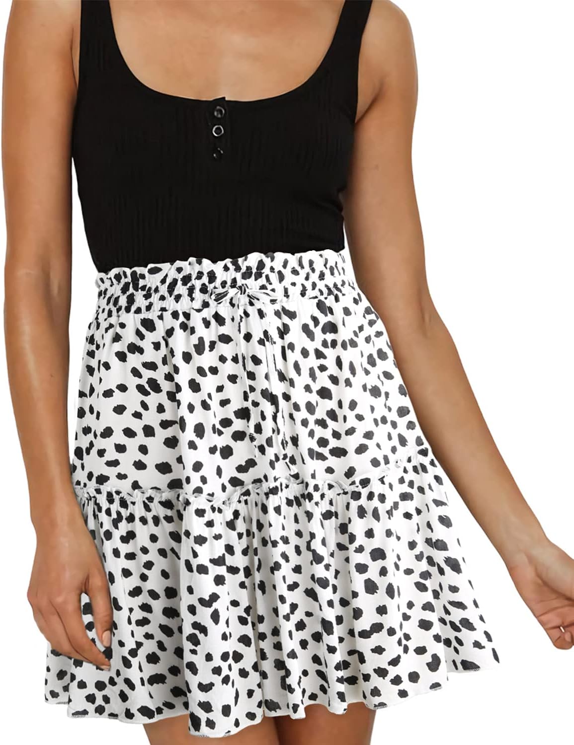 Alelly Women's Summer Cute High Waist Ruffle Skirt Floral Print Swing Beach Mini Skirt - Image 8