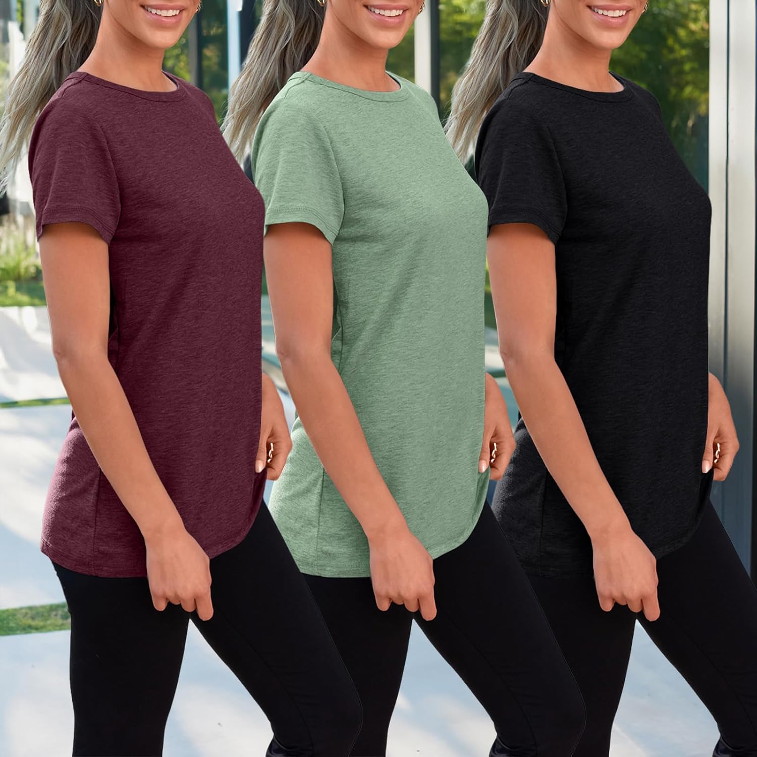 SUNBS Womens 3 Pack T-Shirts Short Sleeve Summer Tops Fashion Basic Tees Comfy Casual Vacation Outfits Workout Clothes 2025 - Image 4