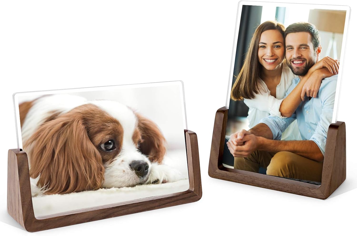 Mixoo 4x6 Wood Photo Picture Frame 2 Pack - Rustic Wooden Picture Frame with Walnut Wood Base and High Definition Break Free Acrylic Covers for Tabletop or Desktop Display (Horizontal + Vertical) - Image 2