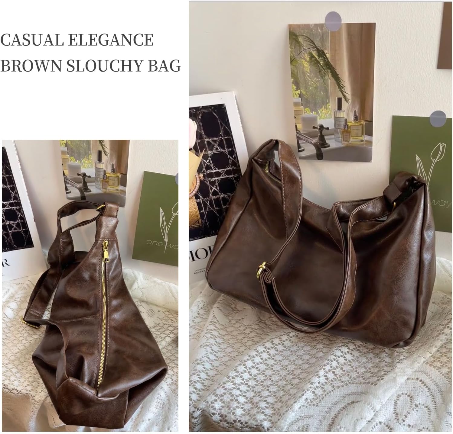 celestina Hobo Bags for Women, Ultra Soft Foldable Vegan Leather Shoulder Handbag, Stylish Slouchy Tote Purses - Image 8