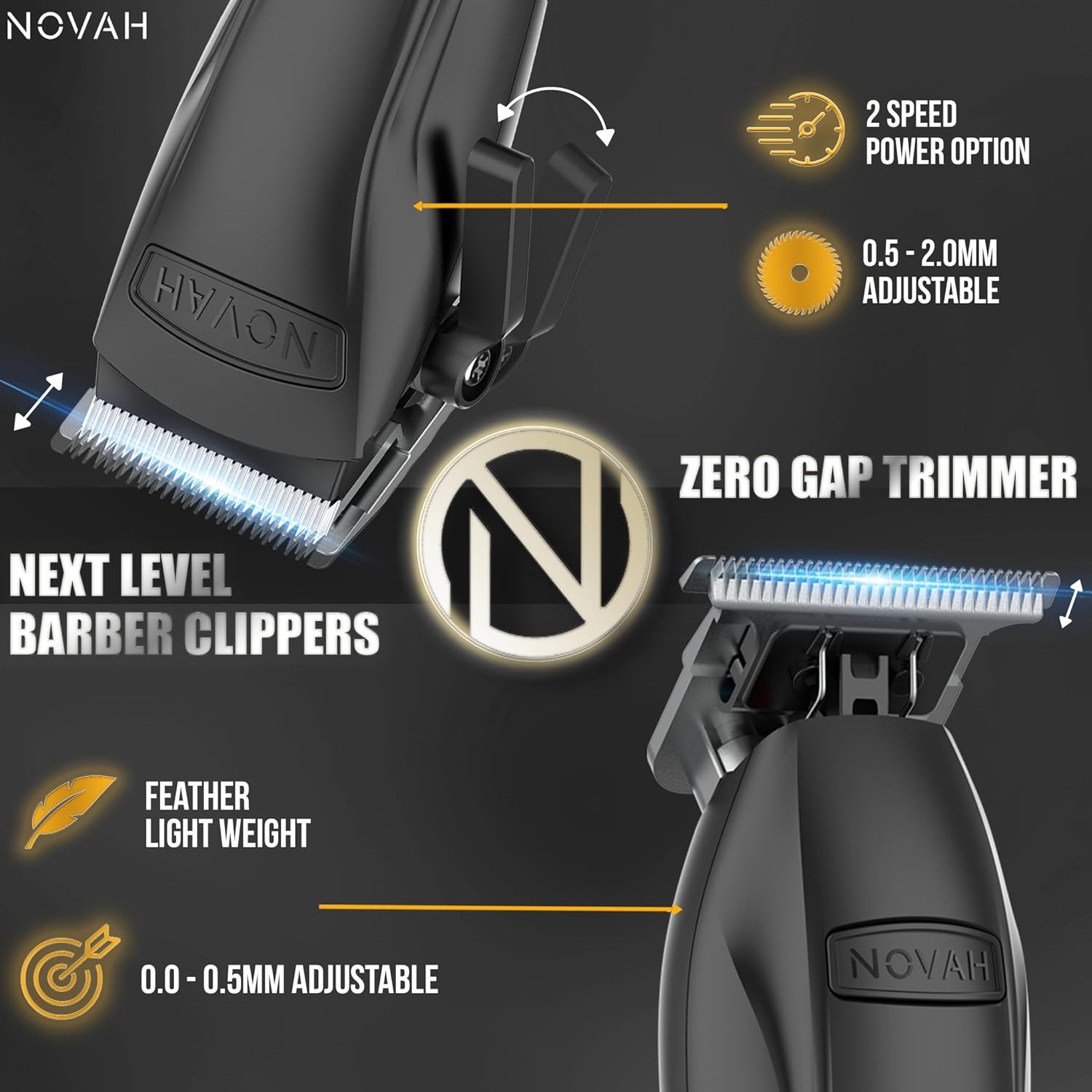 Novah® Professional Hair Clippers for Men, Professional Barber Clippers and Trimmer Set, Mens Cordless Hair Clippers for Barbers Haircut Kit Fade - Image 3