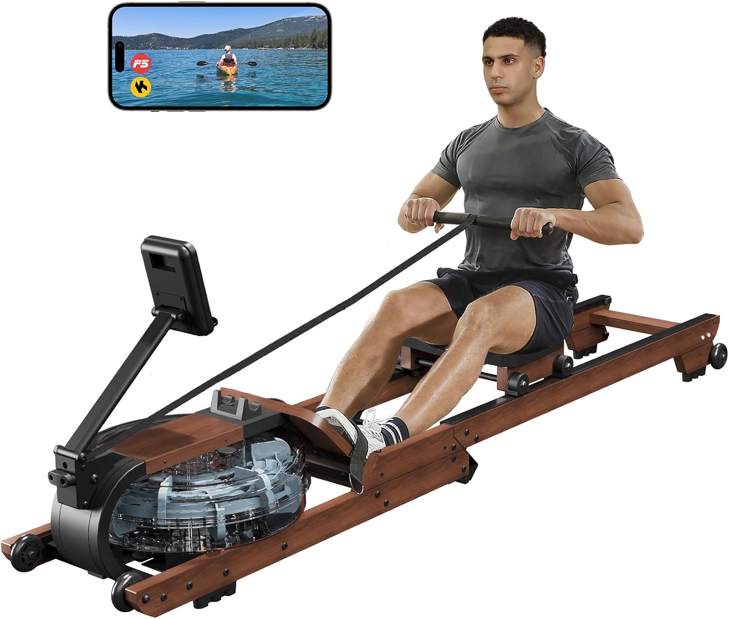 Dripex Rowing Machines for Home Foldable, Water Rowing Machine Max 350 LBS, Water Rower with Smooth Slide Rail, Comfortable Seat, Bluetooth App Supported, LCD Monitor, Wooden Row Machine for Home Gym - Image 10