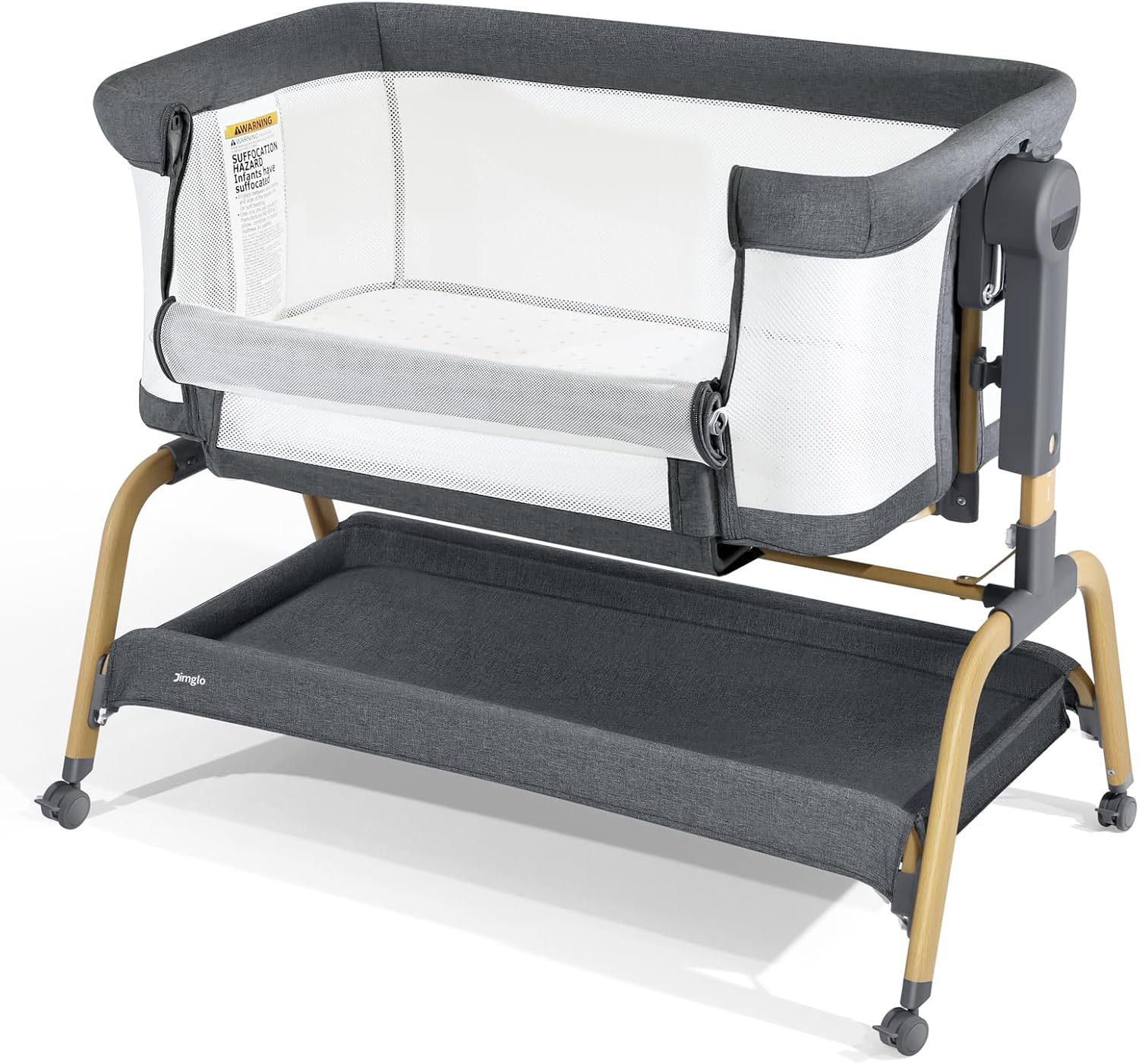 3 in 1 Baby Bassinet, Bedside Bassinet for Baby, Rocking Bassinet with Comfy Mattress and Wheels, 6 Height Adjustable Easy Folding Portable Bedside Crib for Newborn - Image 2