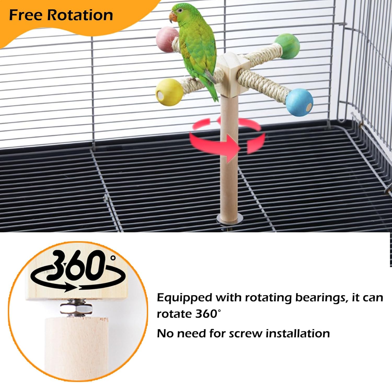 Bird Stand Perch Toy, Interactive Spinning Parakeet Toys, Wooden Exercise Wheel Parrot Toys, Enrichment Cockatiel Toys for Bird Cage, Bird Cage Accessories Perch Toy for Budgies Lovebirds (4 Perches) - Image 3