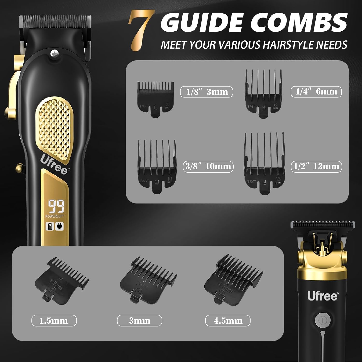 Ufree Hair Clippers for Men, Professional Clippers and Trimmers Set, Cordless Clippers for Hair Cutting, Beard Trimmer, Barber Clippers, Rechargeable Electric Shaver, Gifts for Men - Image 7
