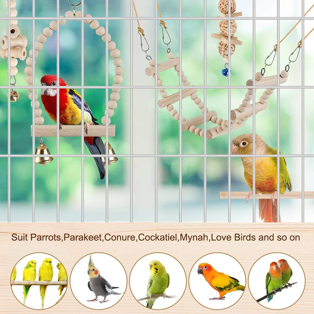 Bird Parrot Swing Toys, Chewing Standing Hanging Perch Hammock Climbing Ladder Bird Cage Toys for Budgerigar, Parakeet, Conure, Cockatiel, Mynah, Love Birds, Finches and Other Small to Medium Birds - Image 4