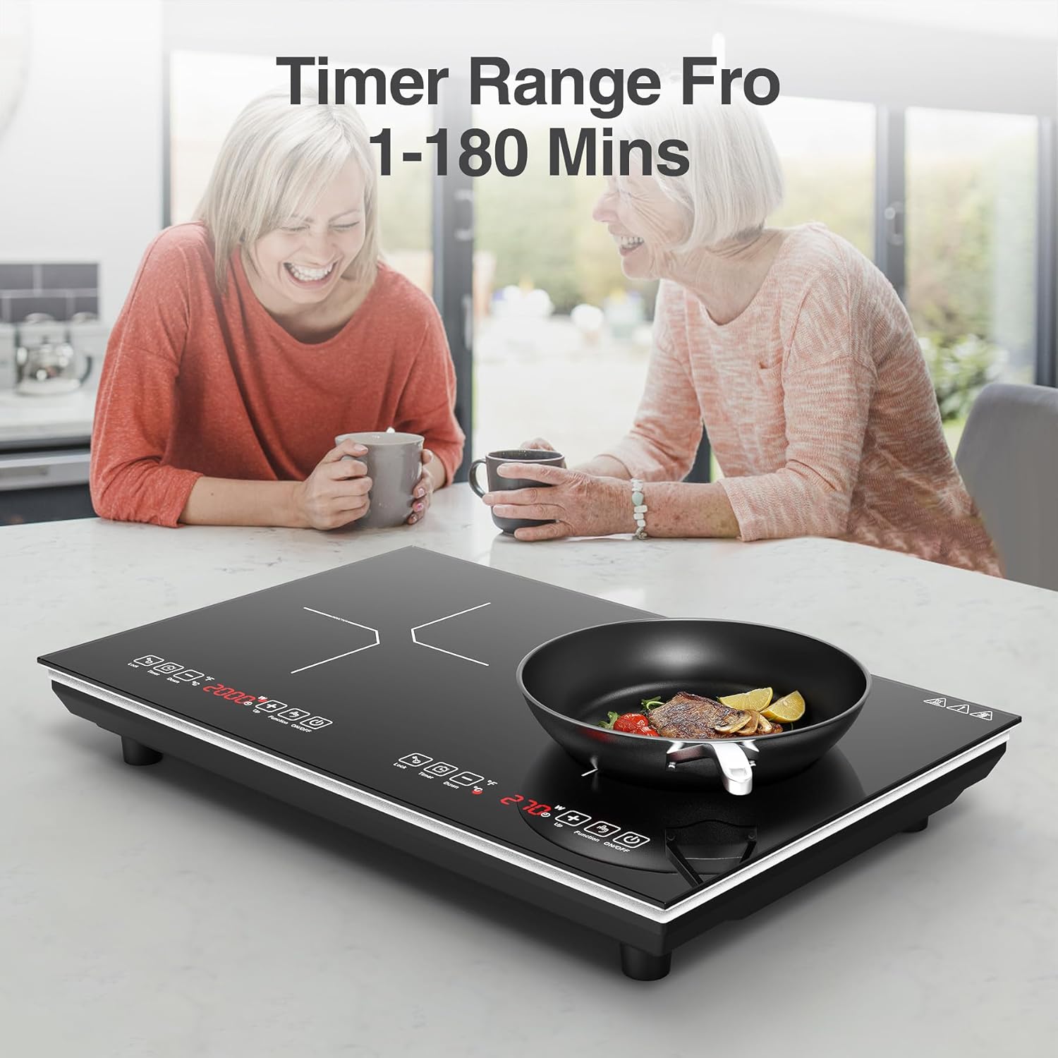 VBGK Double Induction Cooktop, 110V 4000W Electric cooktop,Hot Plate LED Sensor Touch Energy-Saving Portable Induction Cooktop with Child Safety Lock & Timer 2 burner induction cooktop - Image 3