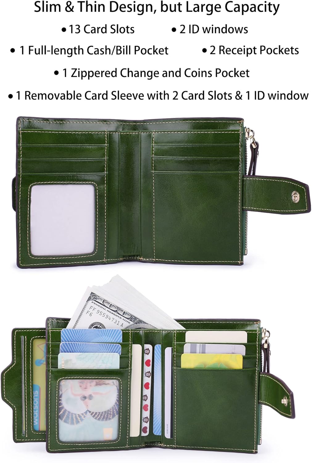 AINIMOER Women's RFID Blocking Leather Small Compact Bi-fold Zipper Pocket Wallet Card Case Purse with id Window - Image 3