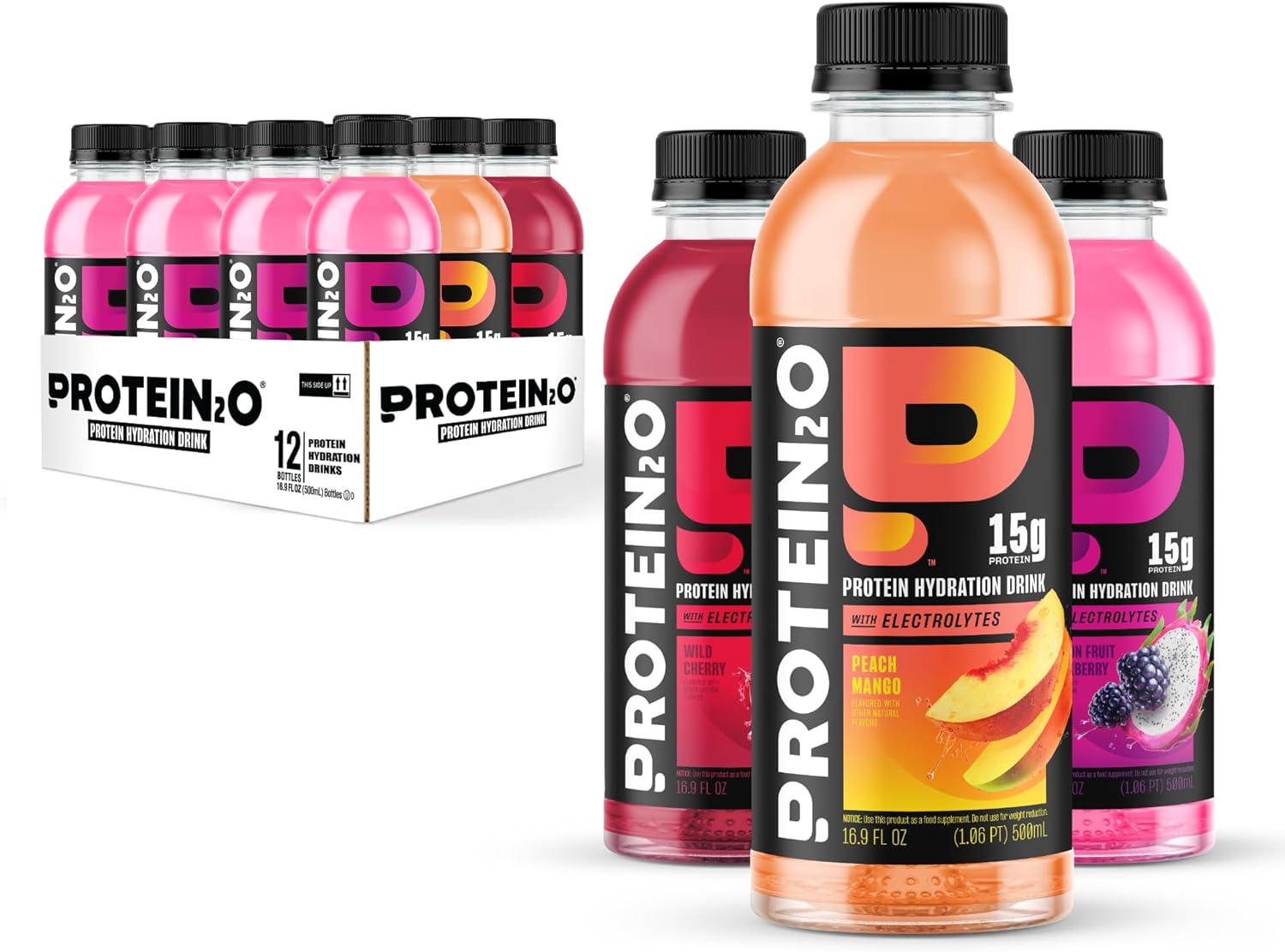 Protein2o 15g Whey Protein Isolate Hydration Drink, 350mg of Electrolytes, Vitamins B5 & B6, Low Sugar, Flavor Fusion Variety Pack, 16.9 oz Bottle (Pack of 12) - Image 2