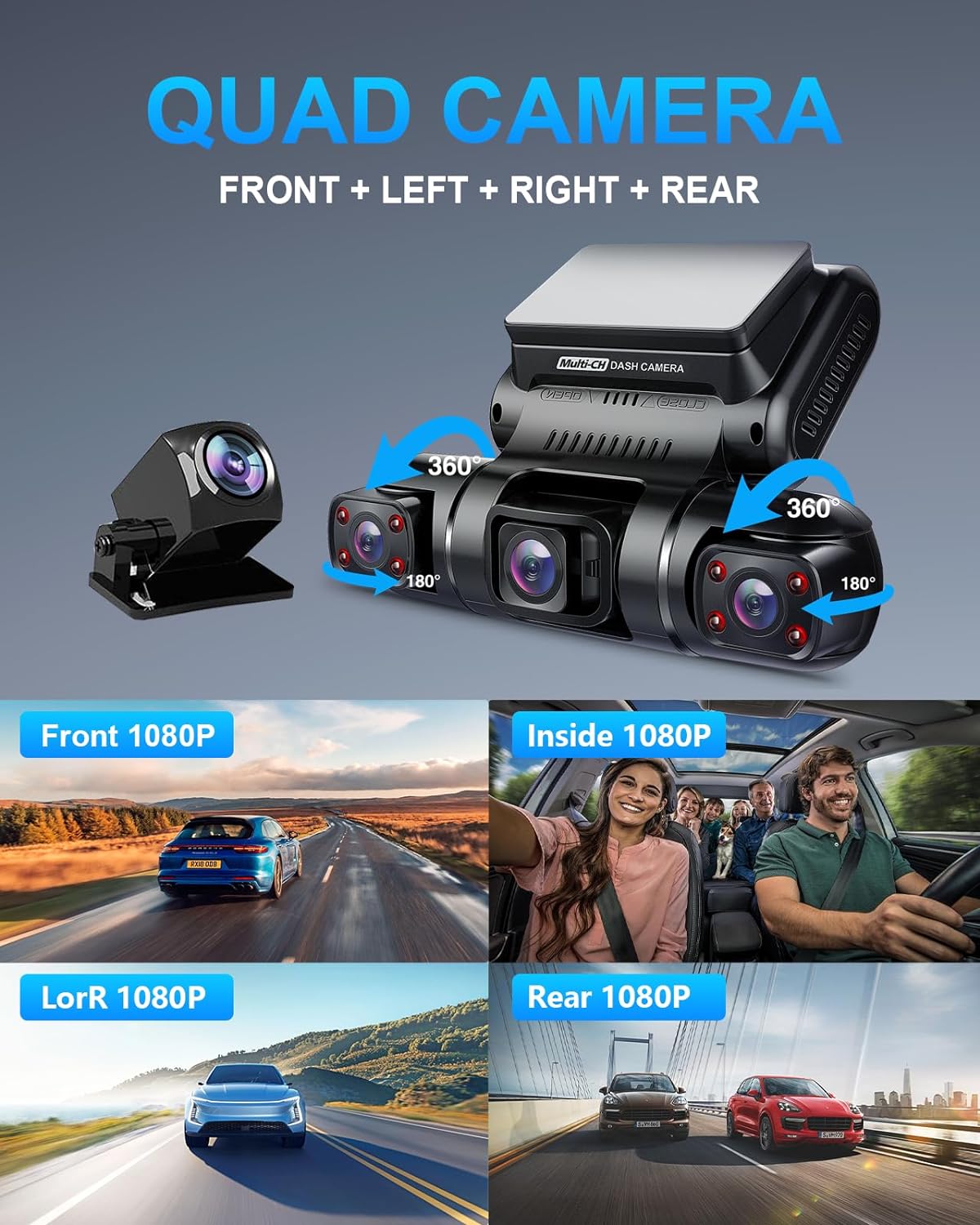 PRUVEEO 360 Degree View 4 Channel Dash Cam Front and Rear Inside Left Right, Dash Camera for Cars, Built-in GPS WiFi Night Vision, 24/7 Recording Parking Mode Monitor, Free 128G Card - Image 4