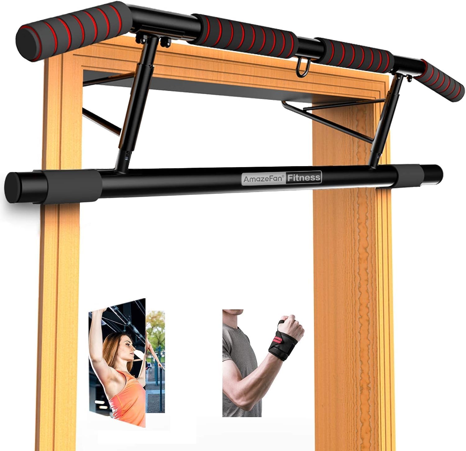 AmazeFan Pull Up Bar Doorway with Ergonomic Grip - Fitness Chin-Up Frame for Home Gym Exercise - Multi-Angle Grip - 2024 Upgrade Smart Hook (Fits Almost All Doors) - Image 2