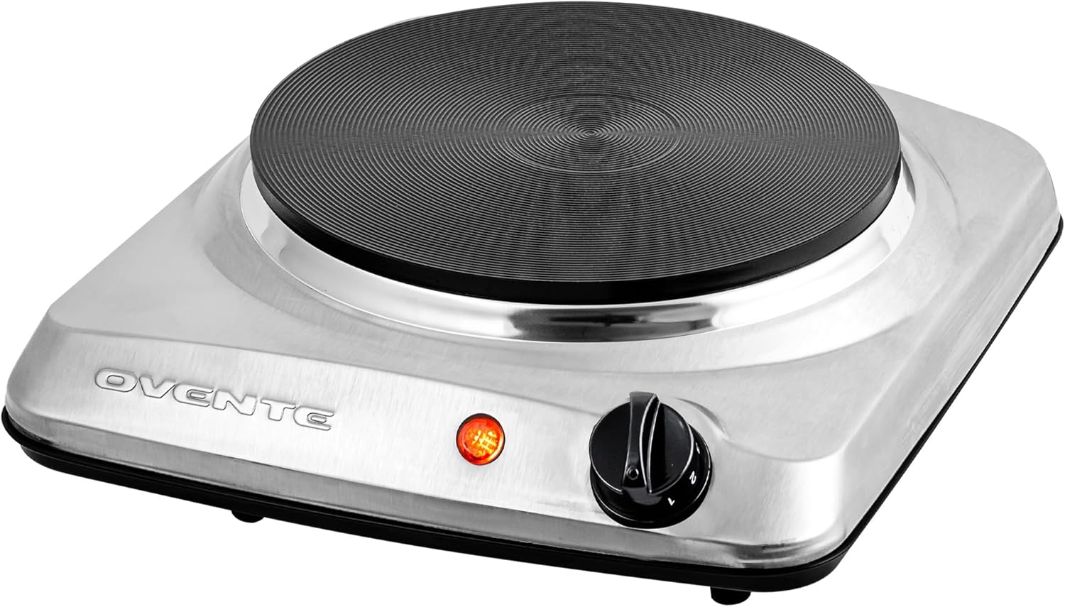 OVENTE Electric Countertop Single Burner, 1000W Cooktop with 7.25 Inch Cast Iron Hot Plate, 5 Level Temperature Control, Compact Cooking Stove and Easy to Clean Stainless Steel Base, Silver BGS101S - Image 2