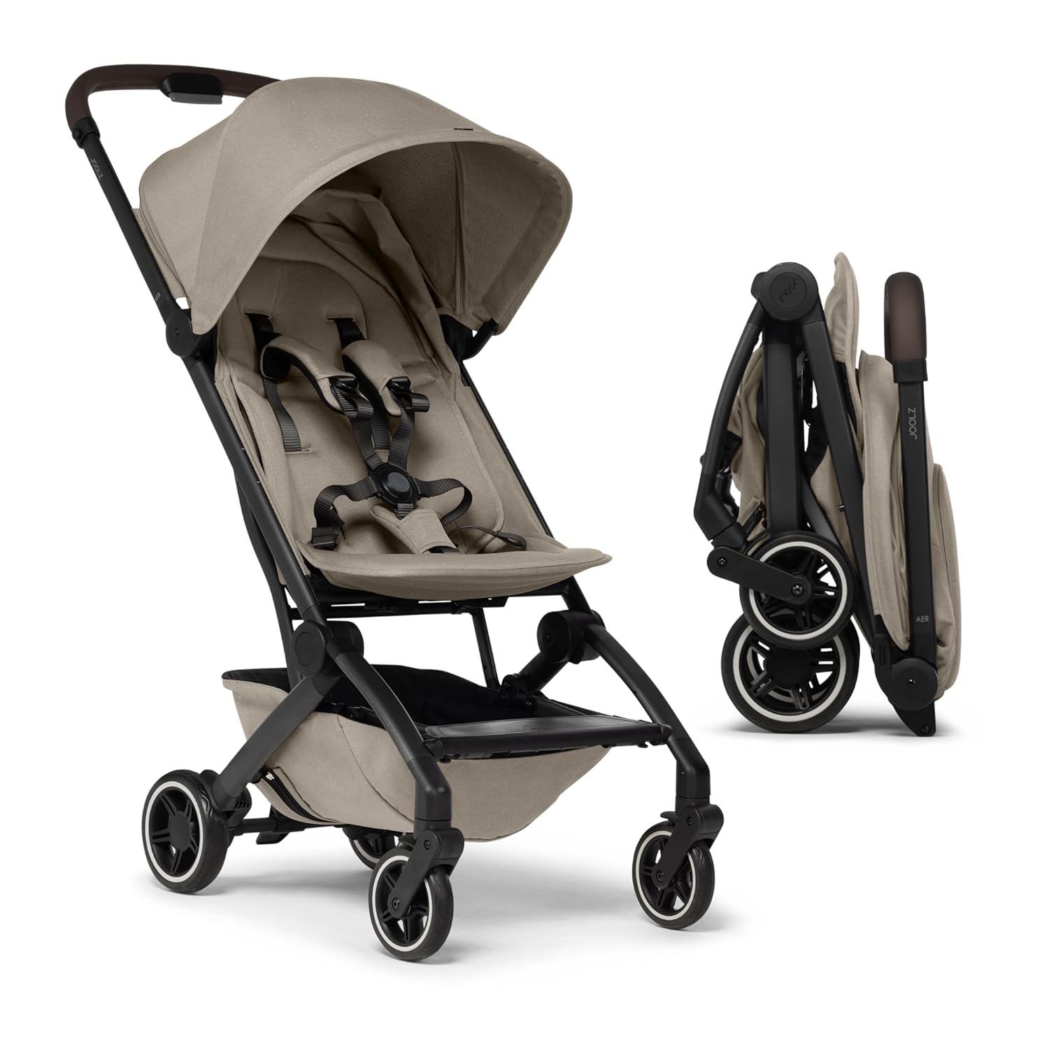 Joolz AER+ Lightweight Baby Stroller, Ultra Compact & Portable One-Hand Fold Design - Ergonomic Recline Seat - Infant & Toddler (up to 50 lb) - Airplane Friendly Stroller - XXL Sun Hood -Sandy Taupe - Image 2