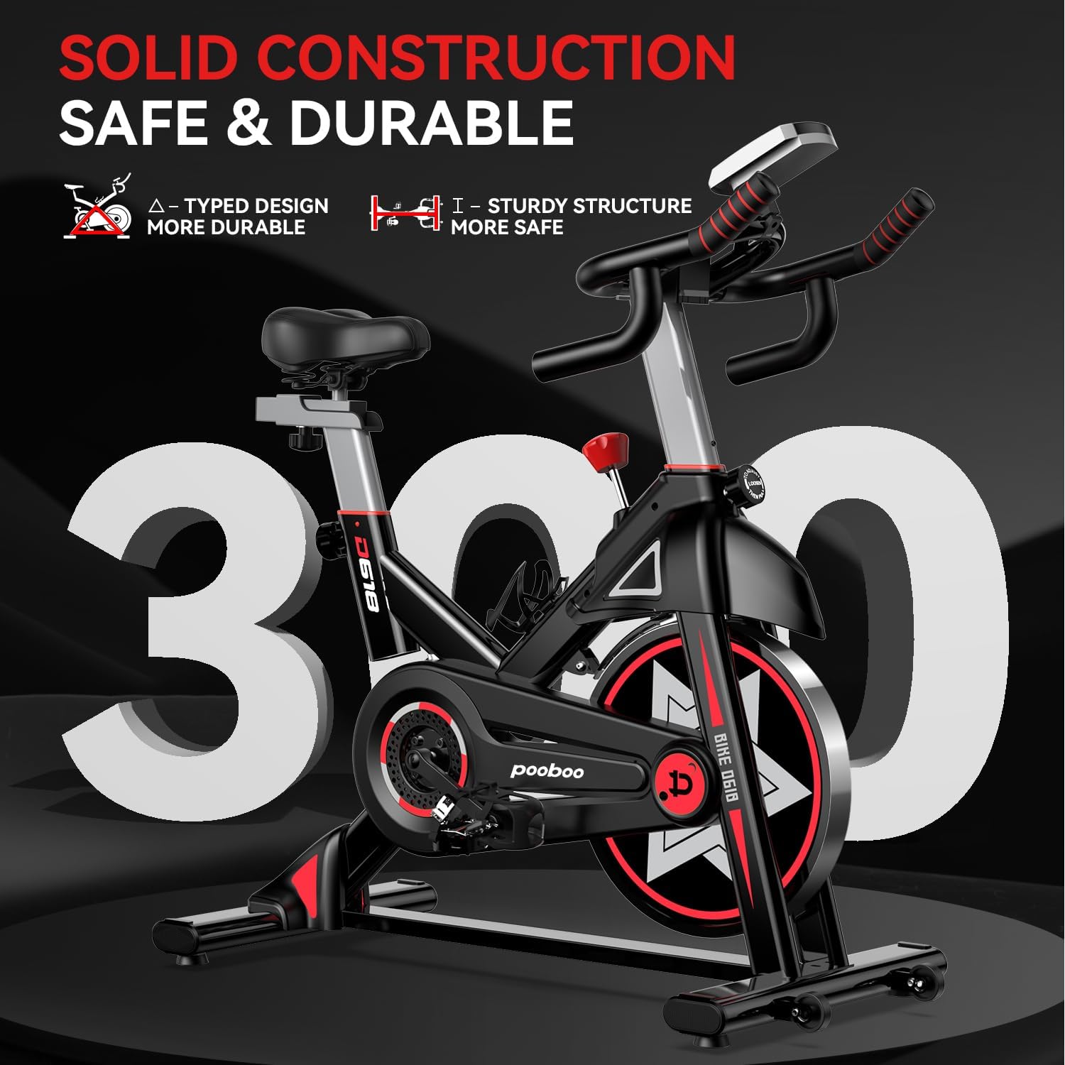 POOBOO Exercise Bike, Stationary Bike for Home Gym, Indoor Cycling Bike w/Comfortable Seat Cushion & Tablet Mount, Silent Belt Drive Indoor Bike for Cardio Workout - Image 6