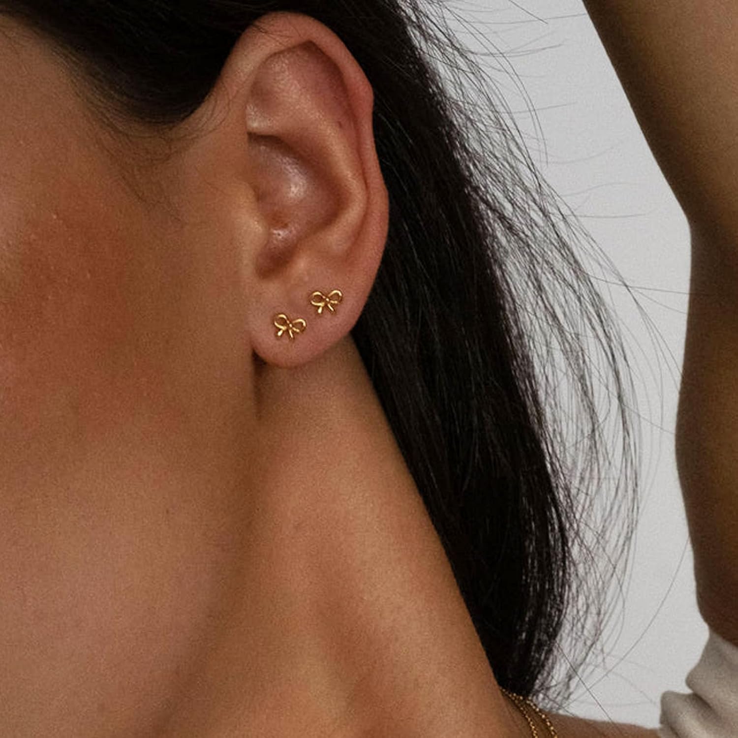 Gold Earrings for Women 14K Gold Stud Earring Dainty Minimalist Simple Small Bow Earrings Jewelry Gift for Her - Image 4