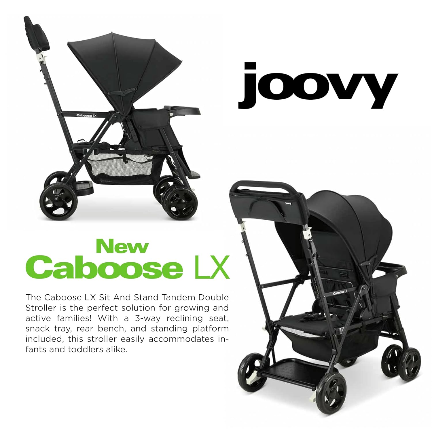 Joovy Caboose LX Tandem Stand-on Stroller, Black - Image 4