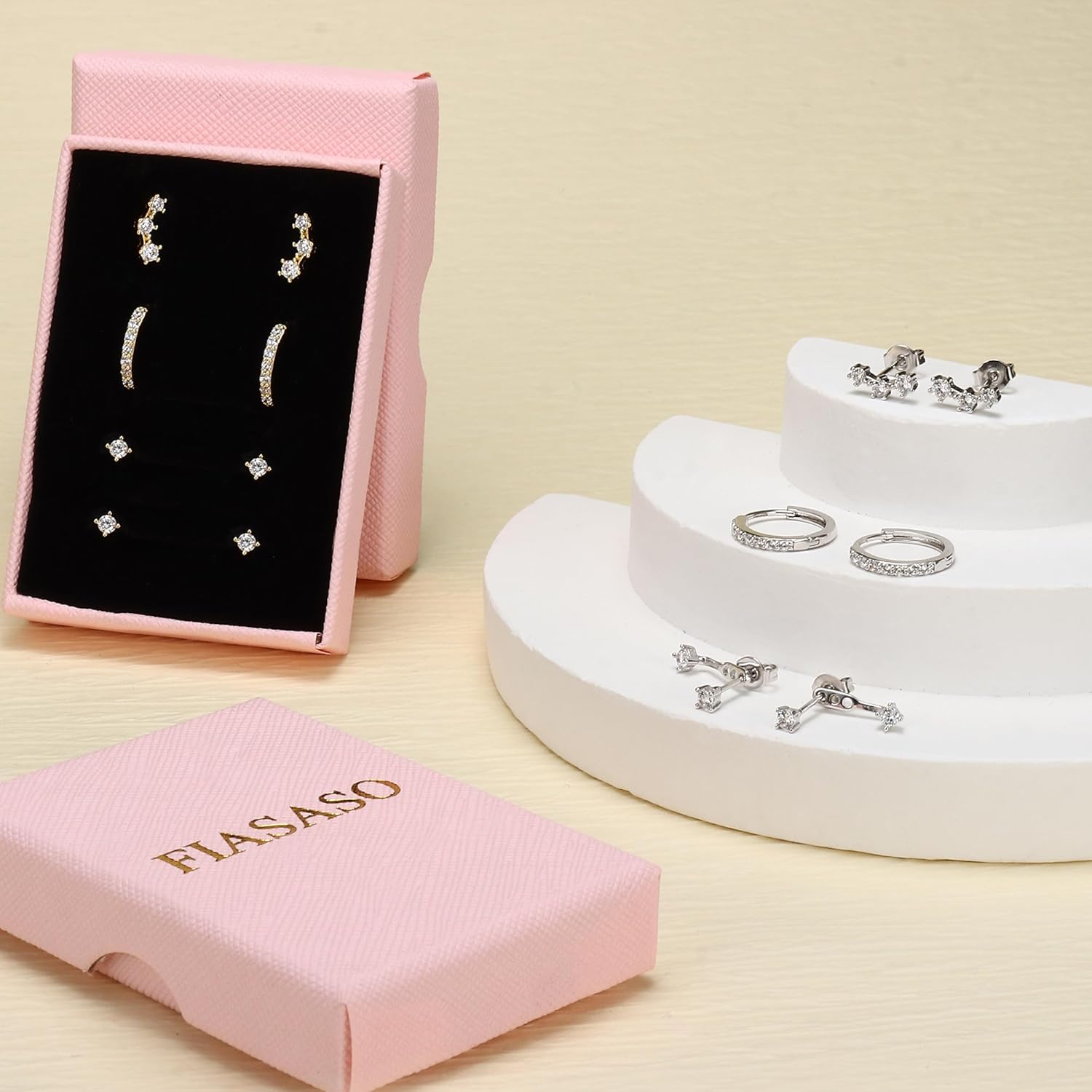FIASASO 3 Pairs 925 Sterling Silver Hypoallergenic Earrings Set for Multiple Piercing Dainty 14K Gold Plated Stud Huggie Small Hoop Earrings for Women Trendy Cute Earring Stacks for Sensitive Ears - Image 3