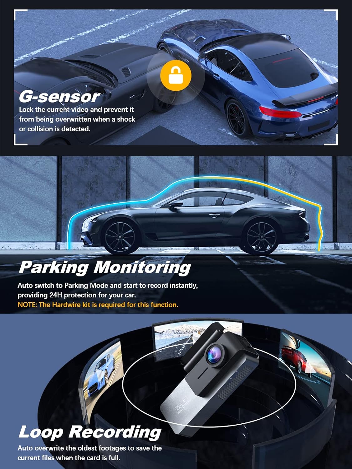 Dash Cam Front and Rear 4K+1080P, Free 64GB Card, Built-in WiFi, Dash Camera for Cars, Car Camera, Dual Dashcams for Cars with Night Vision, 24 Hours Parking Monitor, Loop Recording - Image 7