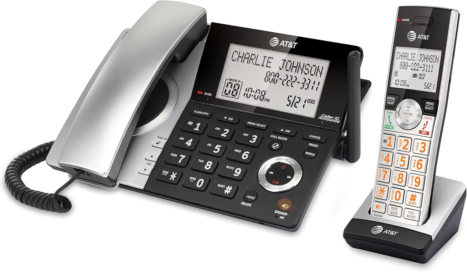 AT&T CL84107 DECT 6.0 Expandable Corded/Cordless Phone with Smart Call Blocker, Black/Silver with 1 Handset - Image 11