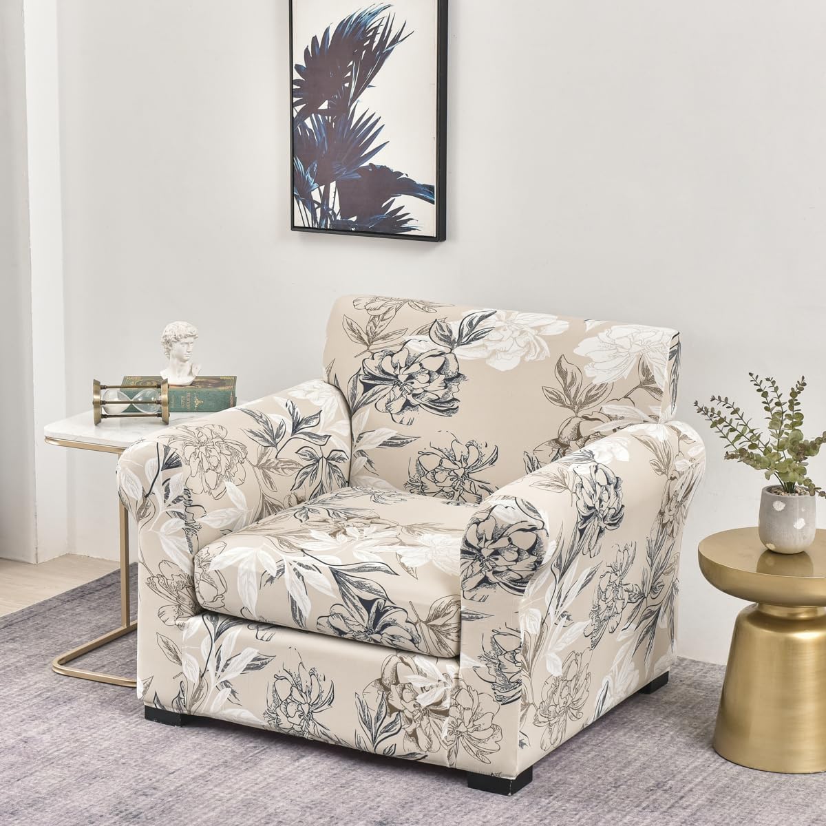 FORCHEER 2 Piece Armchair slipcovers Flower Printed Sofa Couch Covers with 1 Separate Cushion Couch Covers Washable Sofa Slipcover with Elastic Bottom for Living Room (Armchair, Styles 4) - Image 6