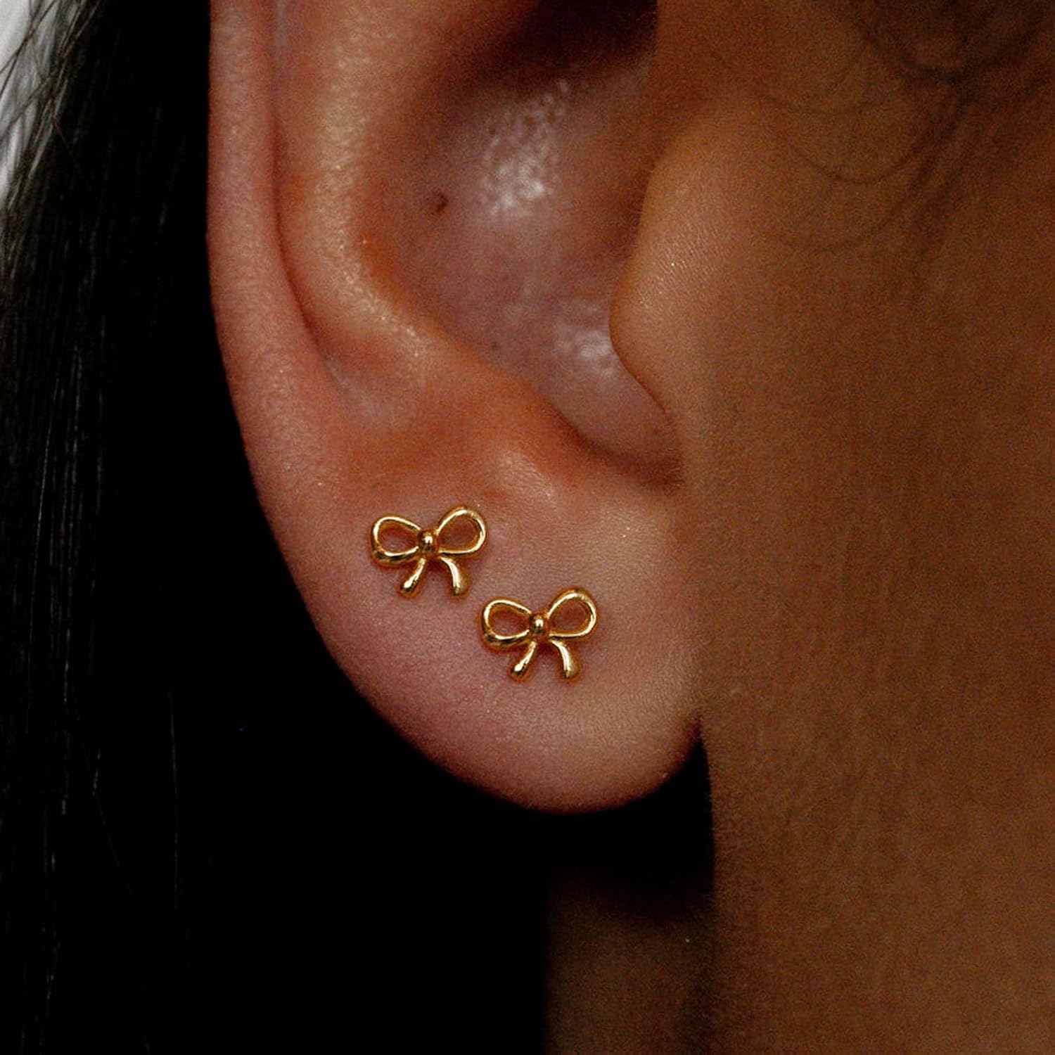Gold Earrings for Women 14K Gold Stud Earring Dainty Minimalist Simple Small Bow Earrings Jewelry Gift for Her - Image 3