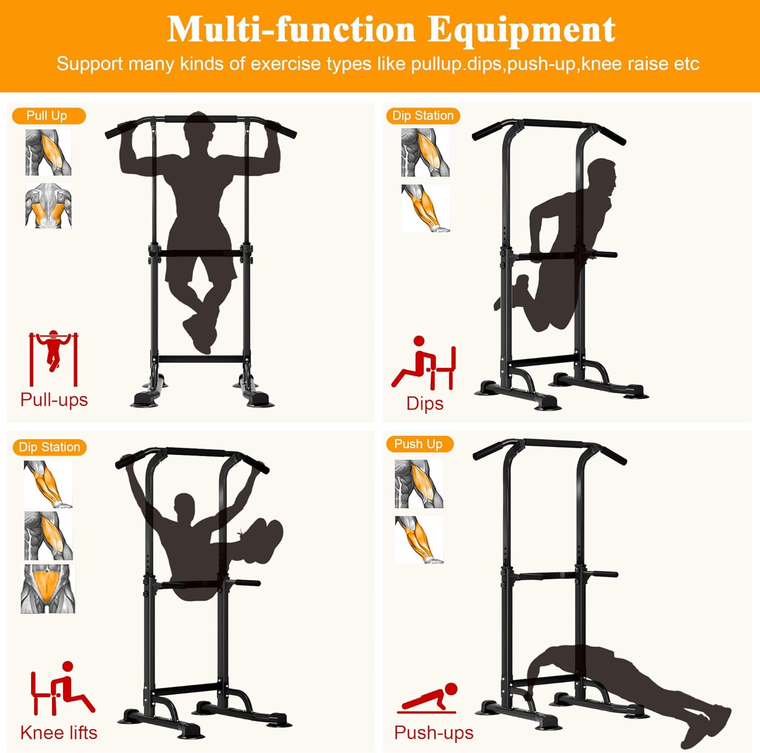 DlandHome Power Tower Pull Up Dip Station Multi-Function Fitness Equipment for Strength Training Adjustable Height Dip Stand for Home Gym - Image 5