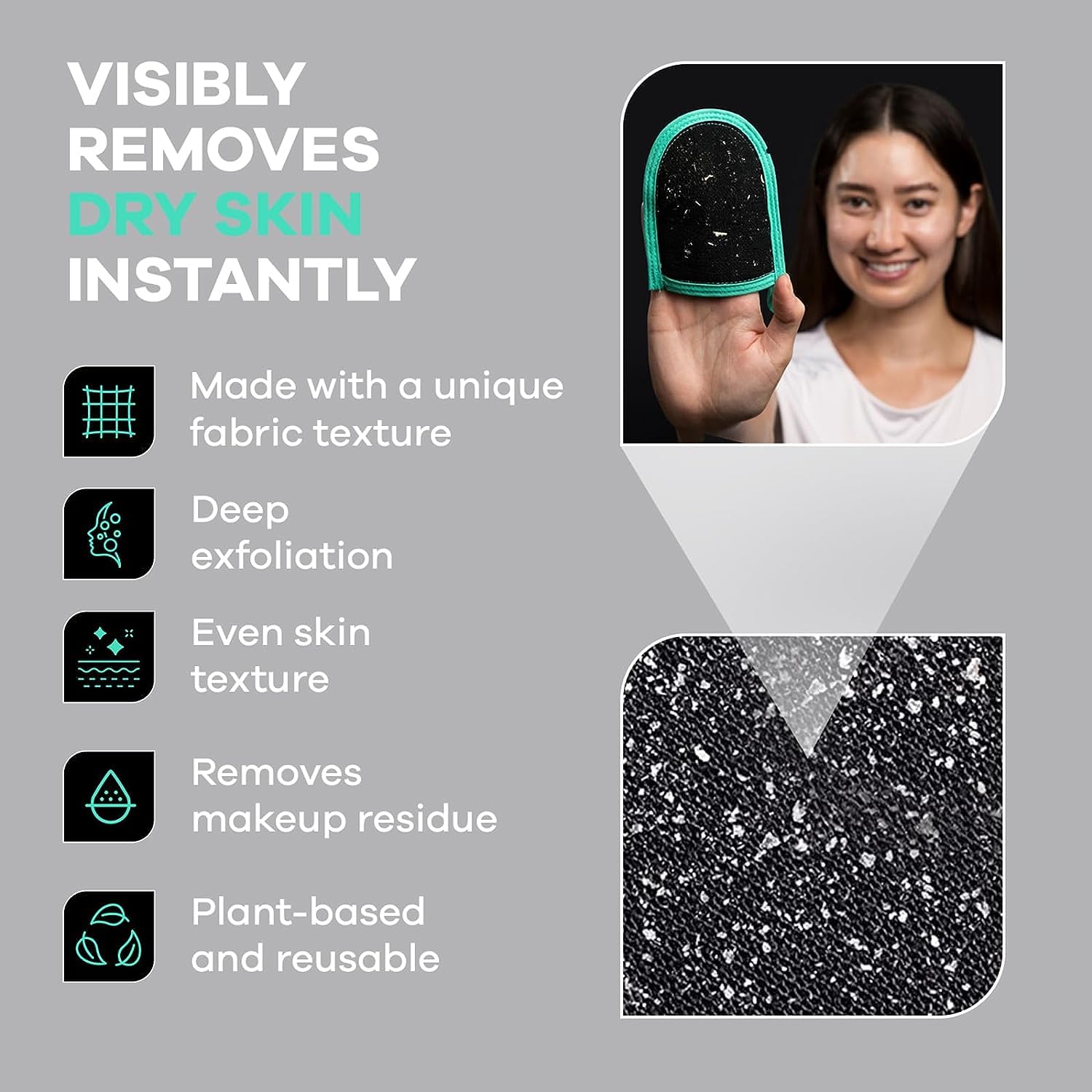 Dermasuri Deep Exfoliating Face Mitt - Scrubber, Dead and Dry Skin Remover for Men and Women - Exfoliator Gloves for Shower and Dry Use - ( 1 Pack) - Image 3