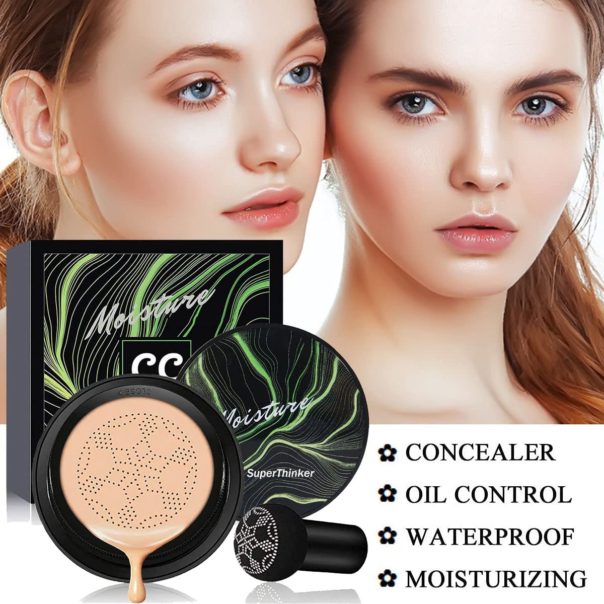 Air Cushion CC Cream Mushroom Head Foundation, Moisturizing BB Cream Makeup Long Lasting Matte Concealer (Natural) - Image 3