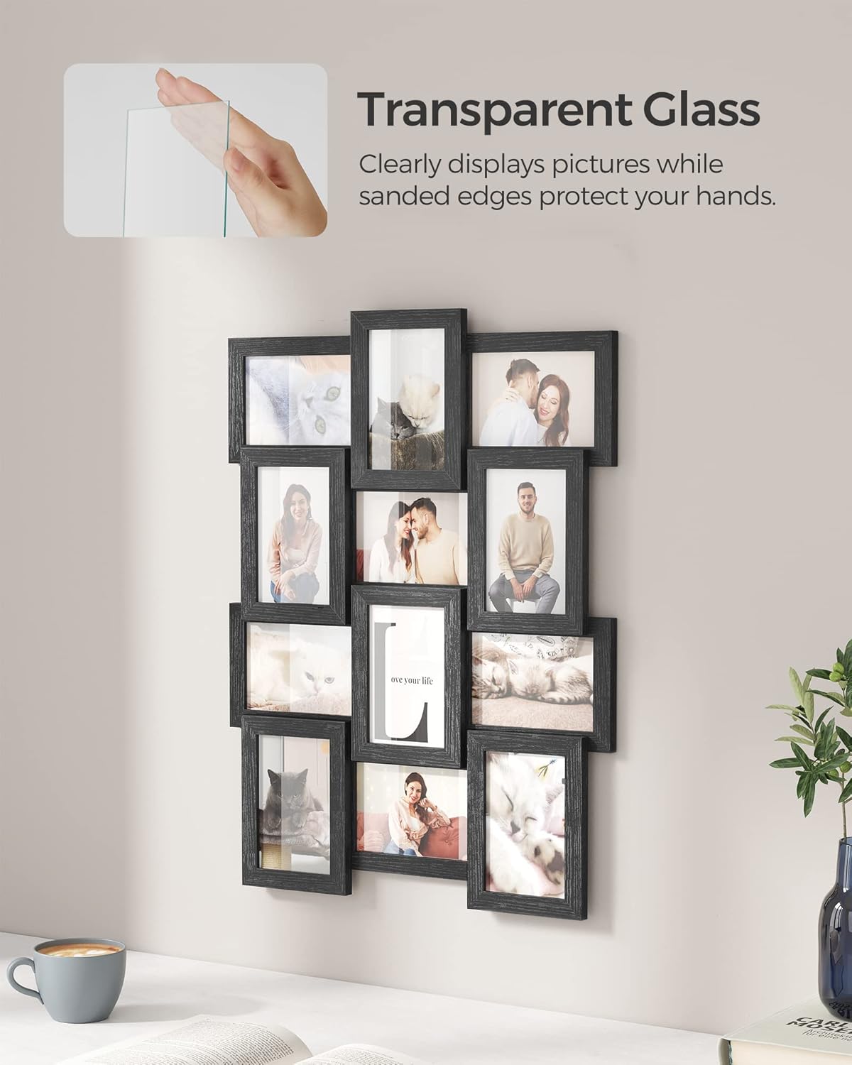 SONGMICS Collage Picture Frames, 4x6 for Wall Decor Set of 12, Multi Family Photo for Gallery Decor, Hanging Display, Assembly Required, Ink Black - Image 5