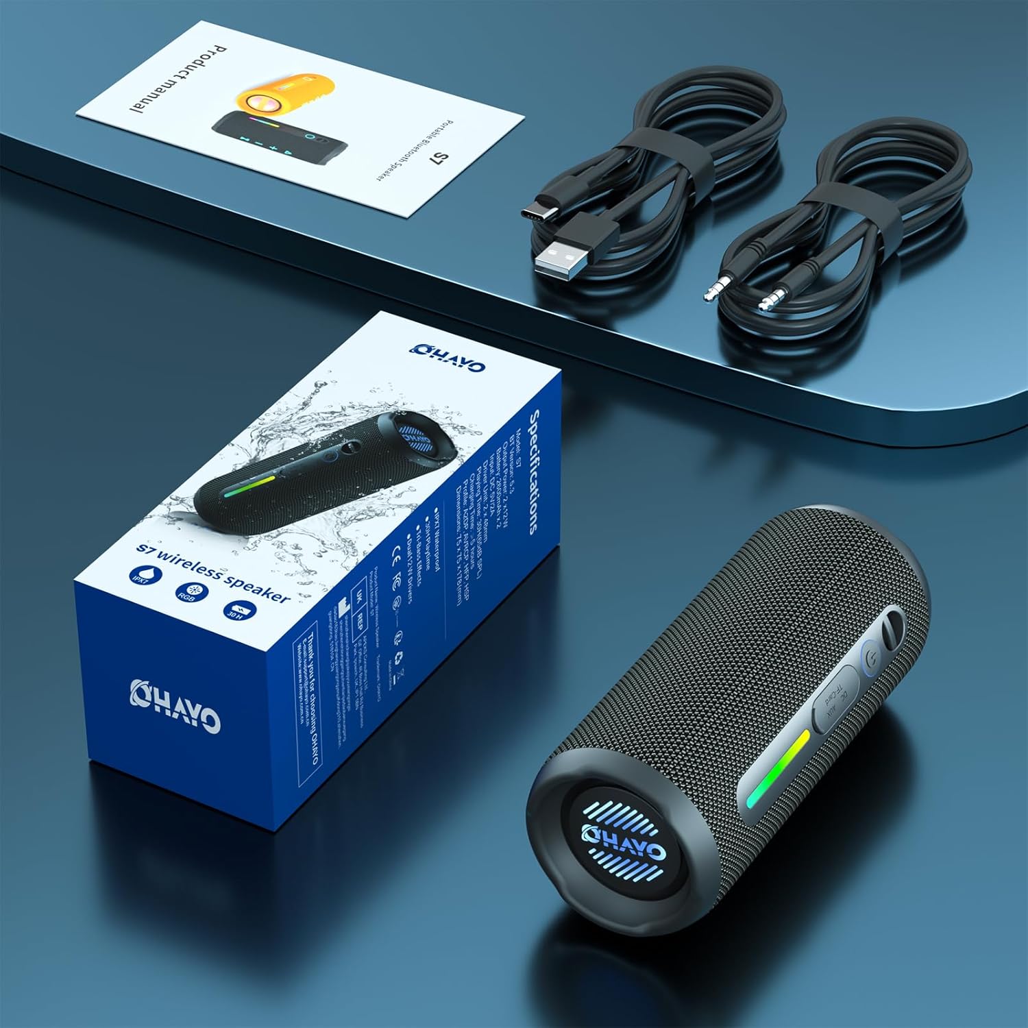 OHAYO Portable Bluetooth Speaker, Wireless Bass Speaker with 24W Loud Sound, IPX7 Waterproof, Bluetooth 5.3, RGB Lights, AUX&TF-Card, Stereo Pairing, Gift Ideas for Home/Outdoor/Party - Image 9